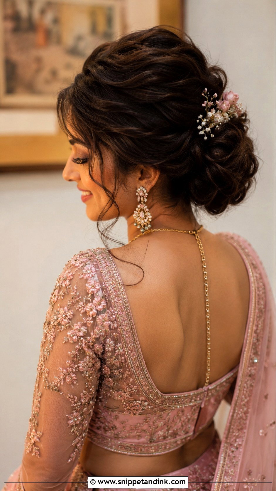 Messy Bridal Bun - Snippet and Ink - 15 Indian Wedding Bridal Hair Bun Ideas