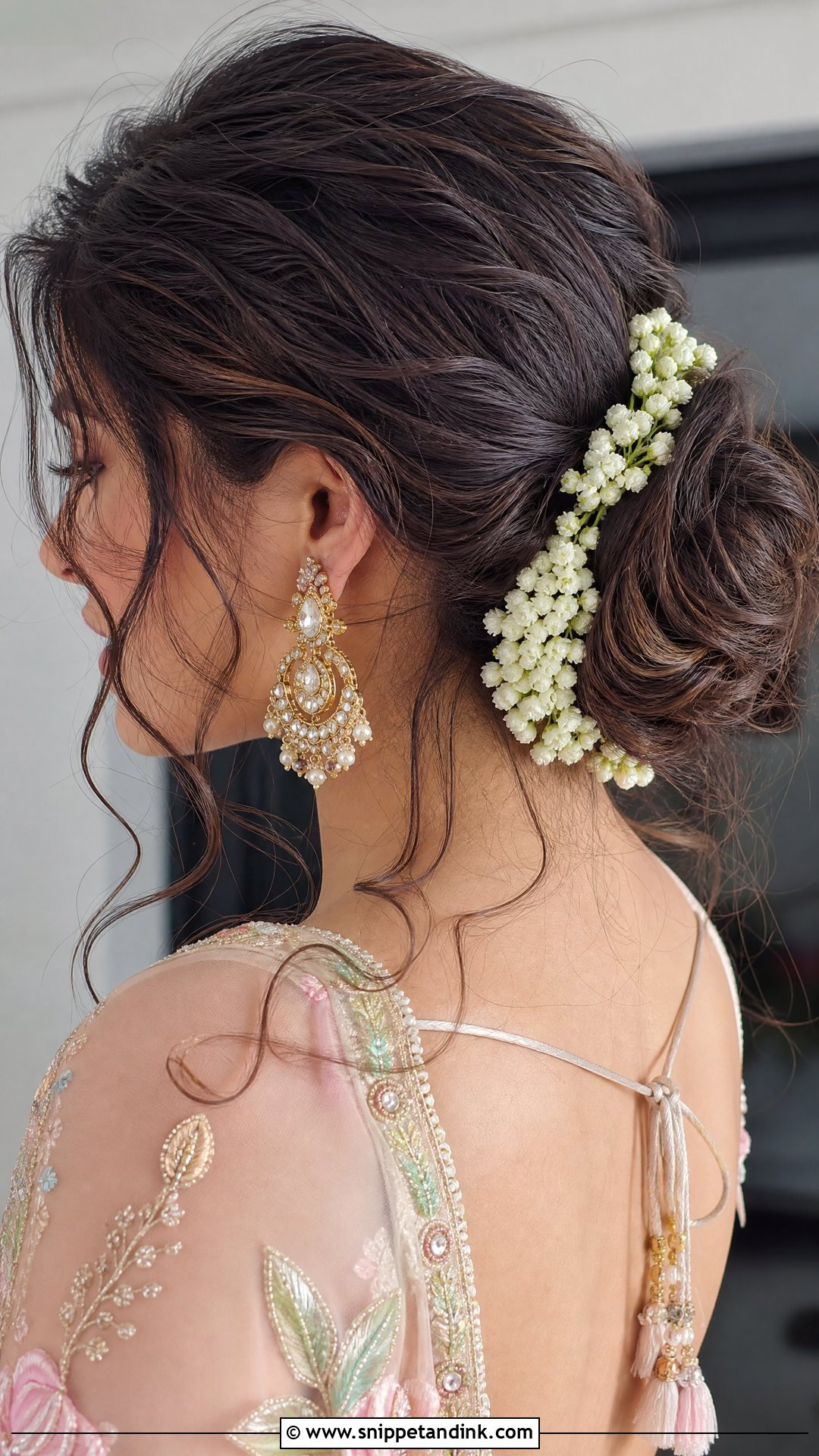 Messy Bridal Bun With Gajra - Snippet and Ink - 15 Bridal Gajra Hairstyle Ideas