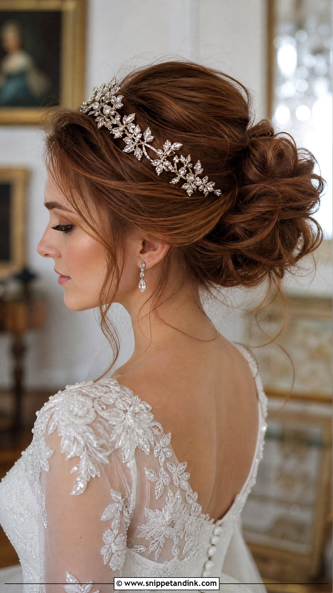 Messy Bridal Bun With Headpiece - Snippet and Ink - 20 Messy Bridal Hairstyles