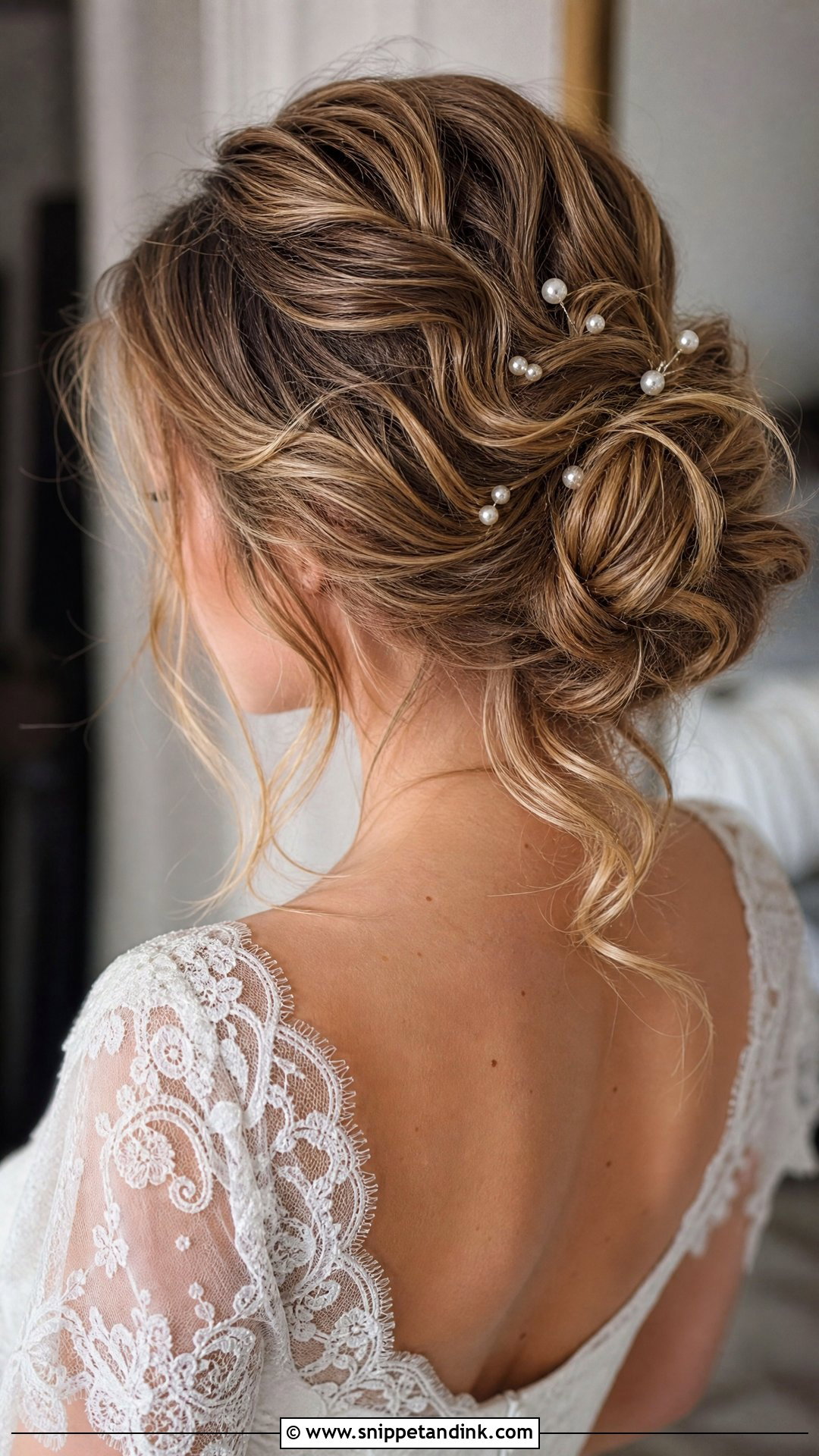 Messy Bridal Bun With Pearls - Snippet and Ink - 15 Bridal Updo with Pearls Ideas