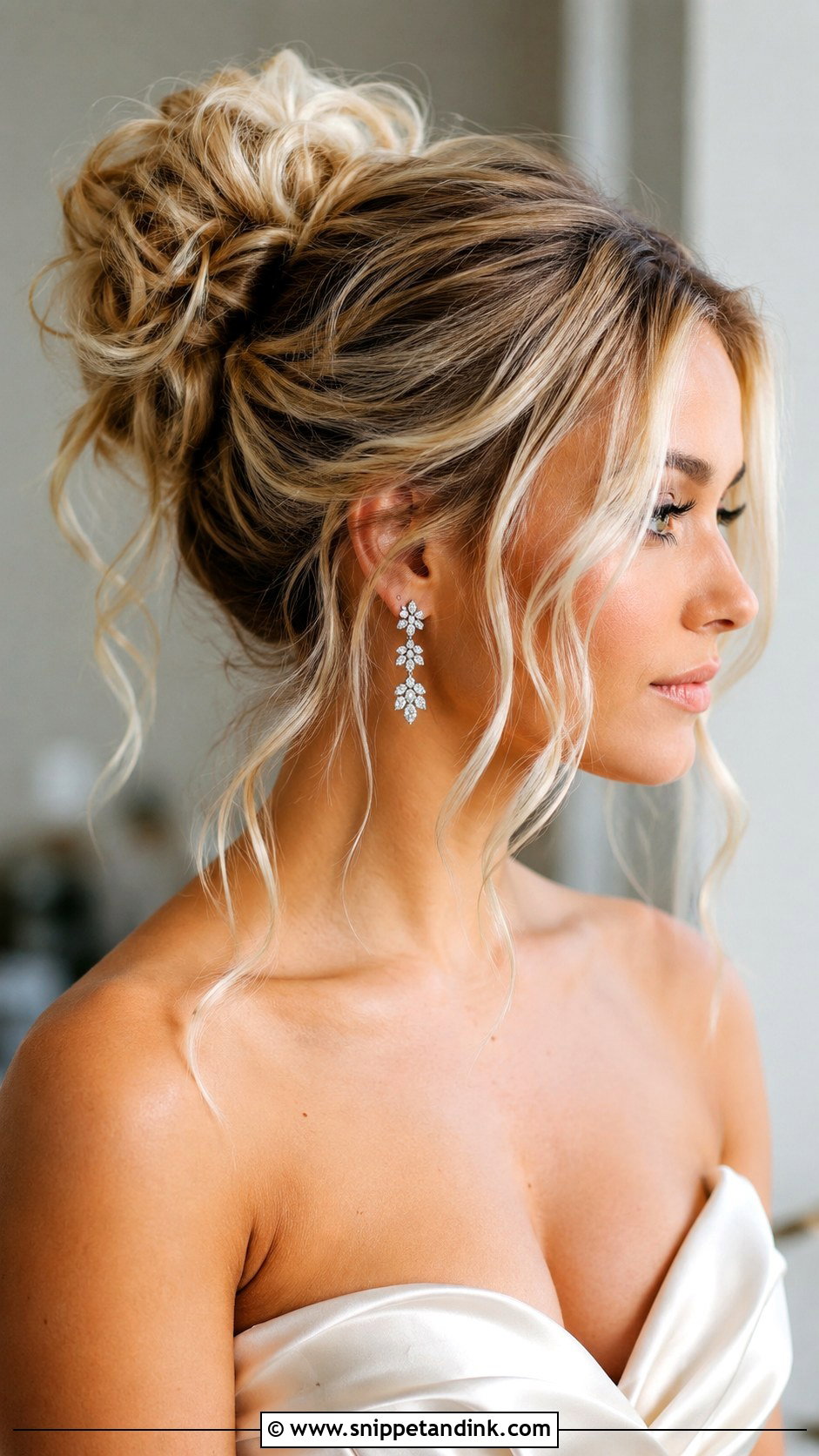 Messy Bridal Bun With Tendrils - Snippet and Ink - 20 Messy Bridal Hair Ideas