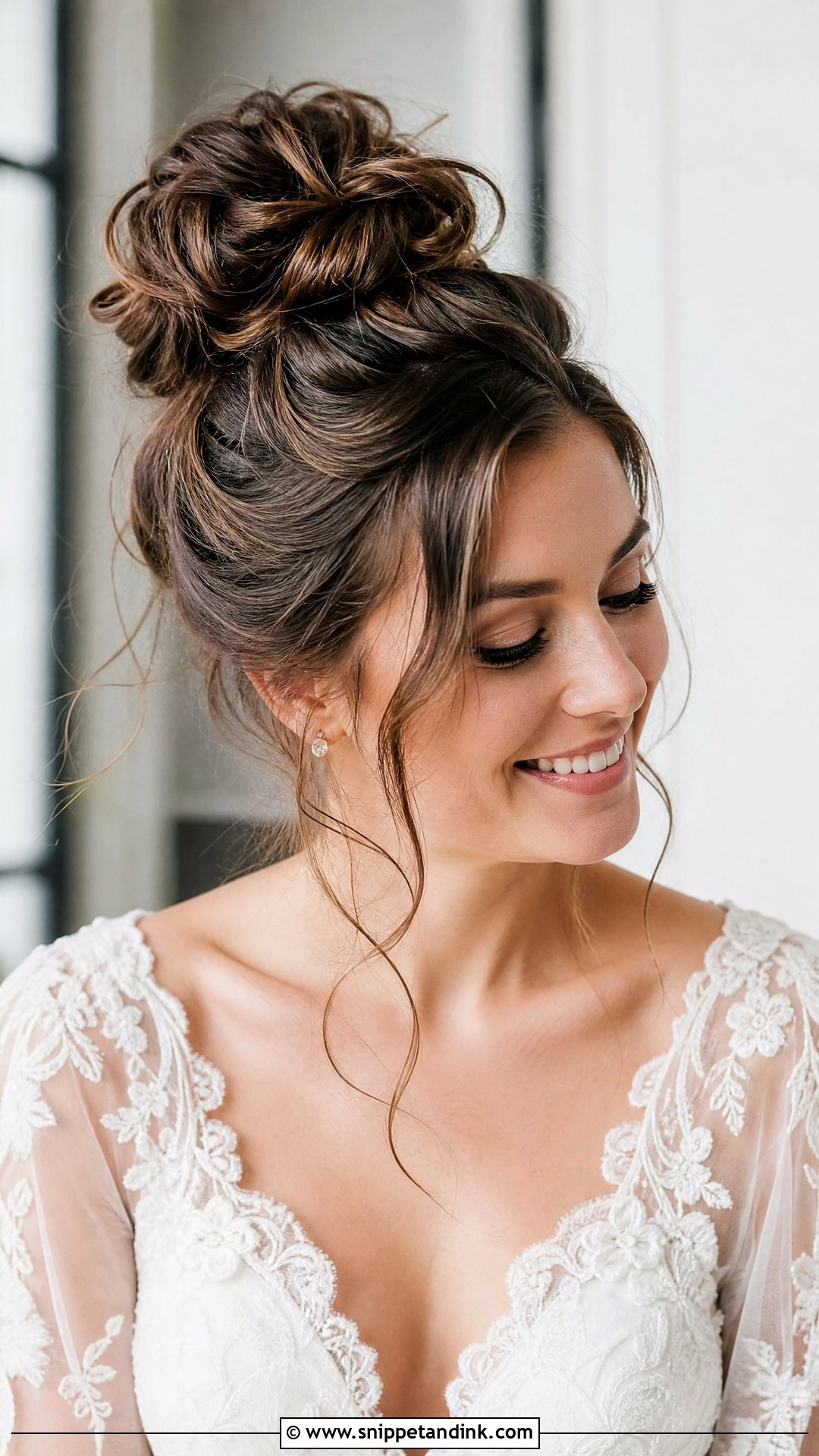 Messy Bridal High Bun - Snippet and Ink - 15 Bridal High Bun Hairstyles
