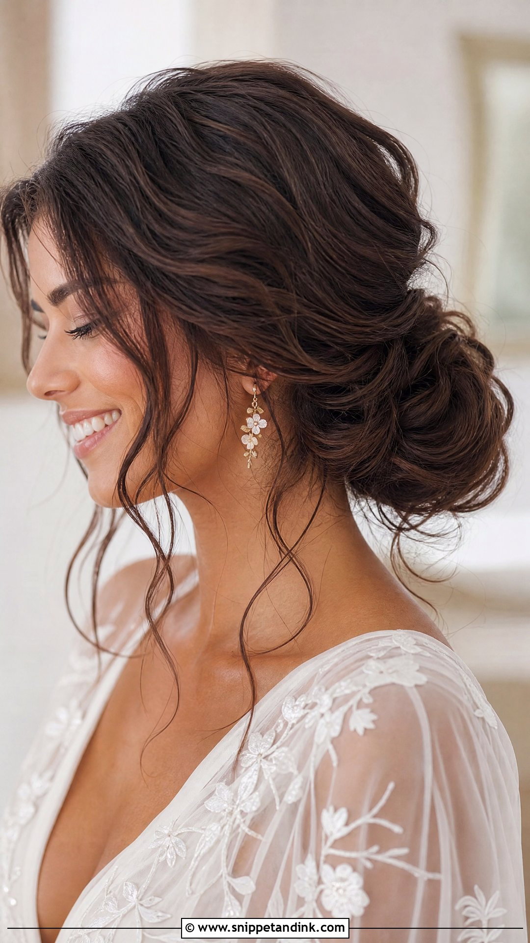Messy Bridal Low Bun - Snippet and Ink - 15 Bridal Hair Low Updo Ideas