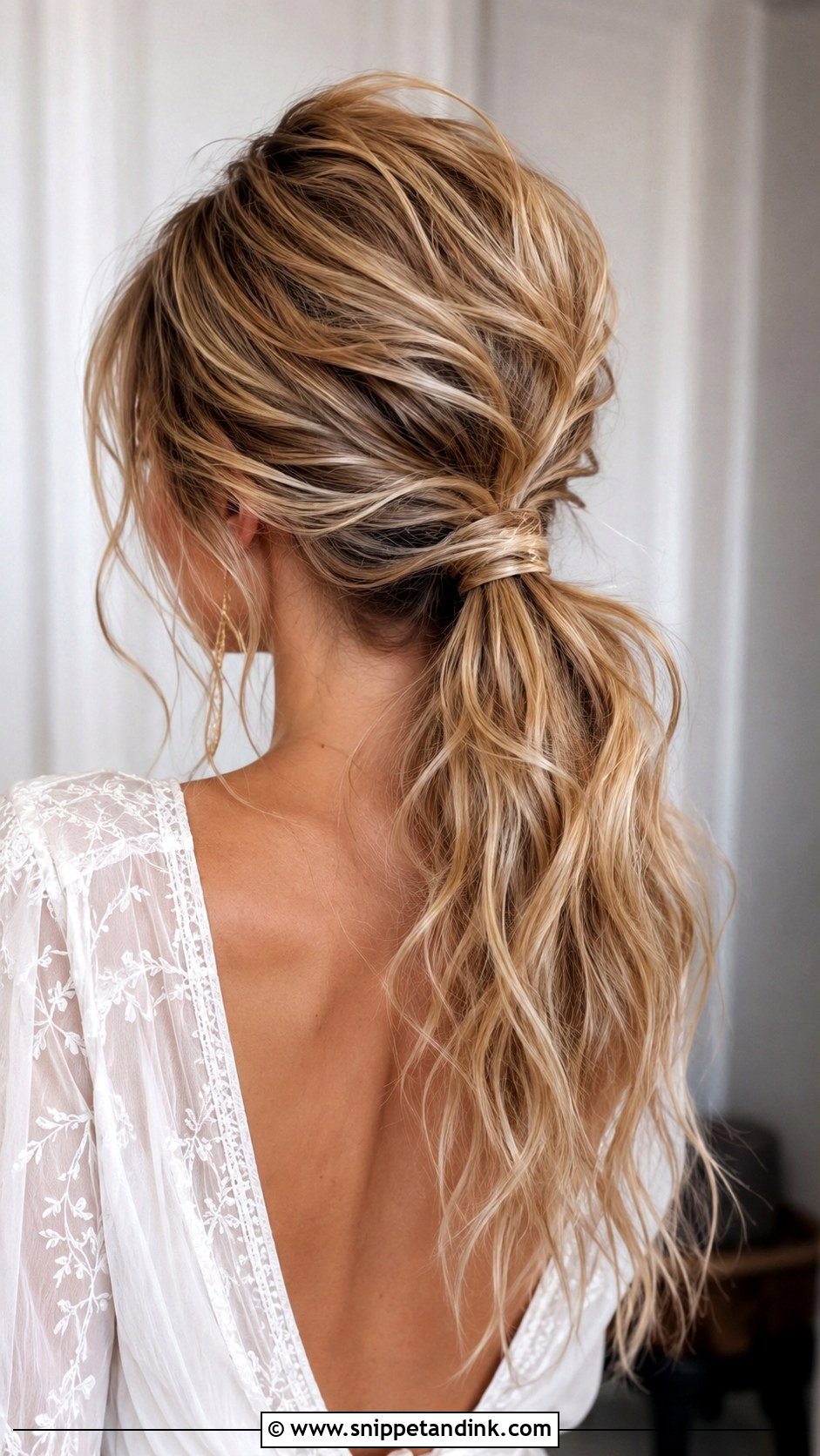 Messy Bridal Ponytail - Snippet and Ink - 20 Bridal Hair Pony Ideas