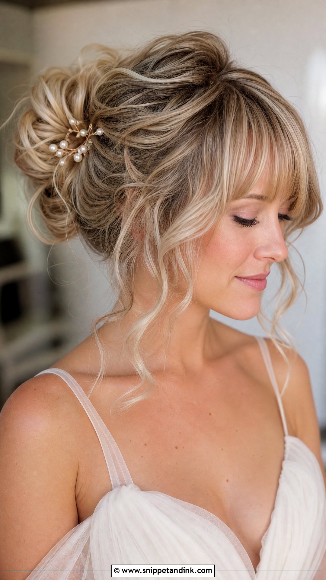 Messy Bridal Updo With Bangs - Snippet and Ink - 15 Bride Hairstyles Bangs