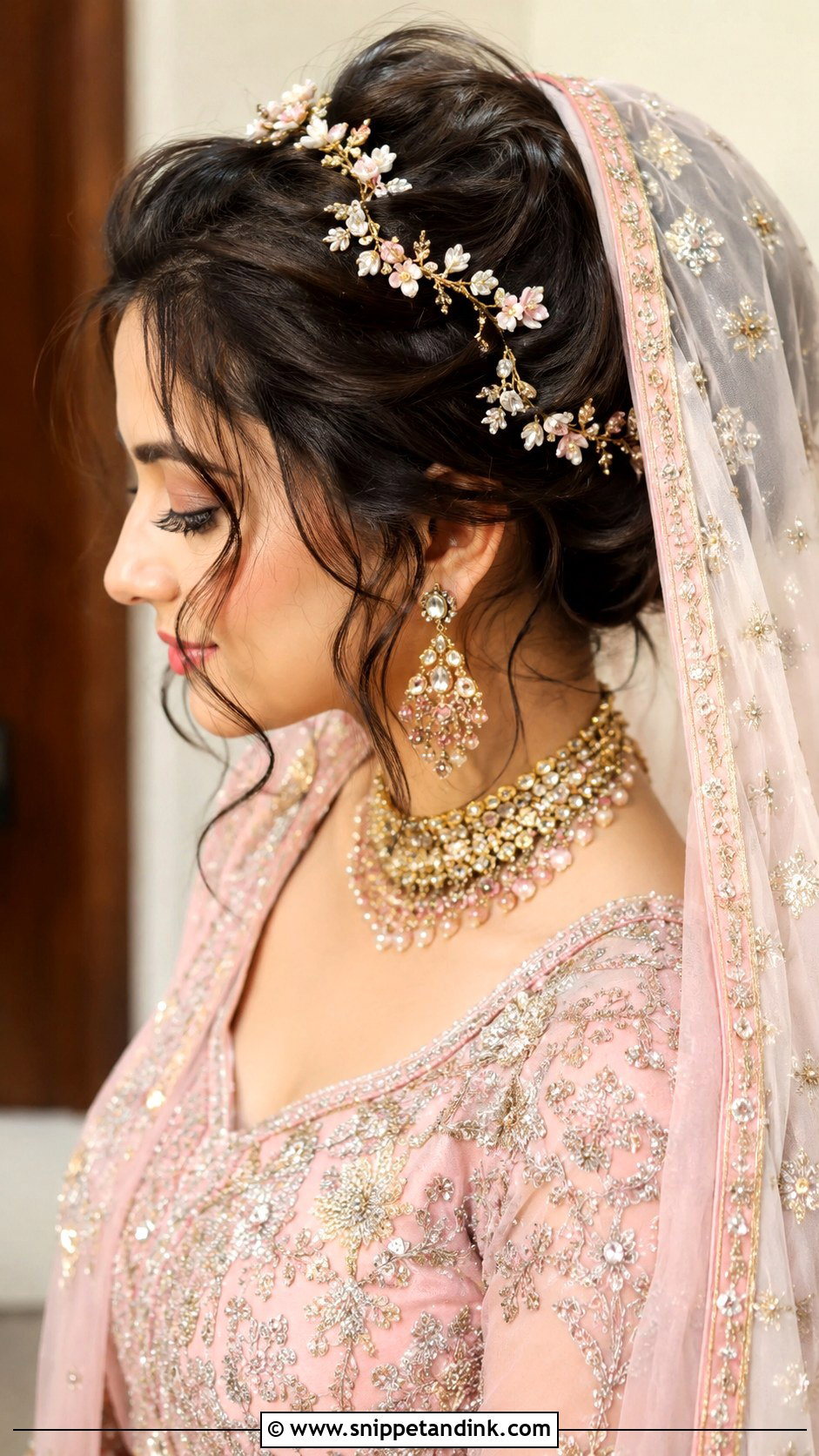 Messy Bun Bridal Hairstyle With Dupatta - Snippet and Ink - 20 Indian Bridal Hairstyles with Dupatta