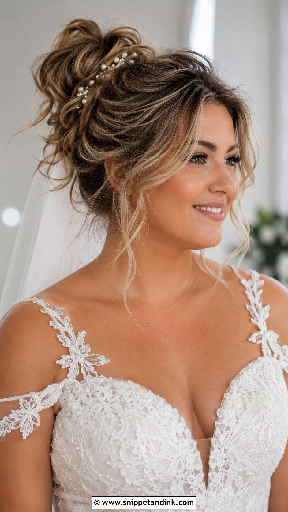 Messy Bun Bridal Updo for Round Face - Snippet and Ink - 25 Wedding Hair for Round Face Ideas