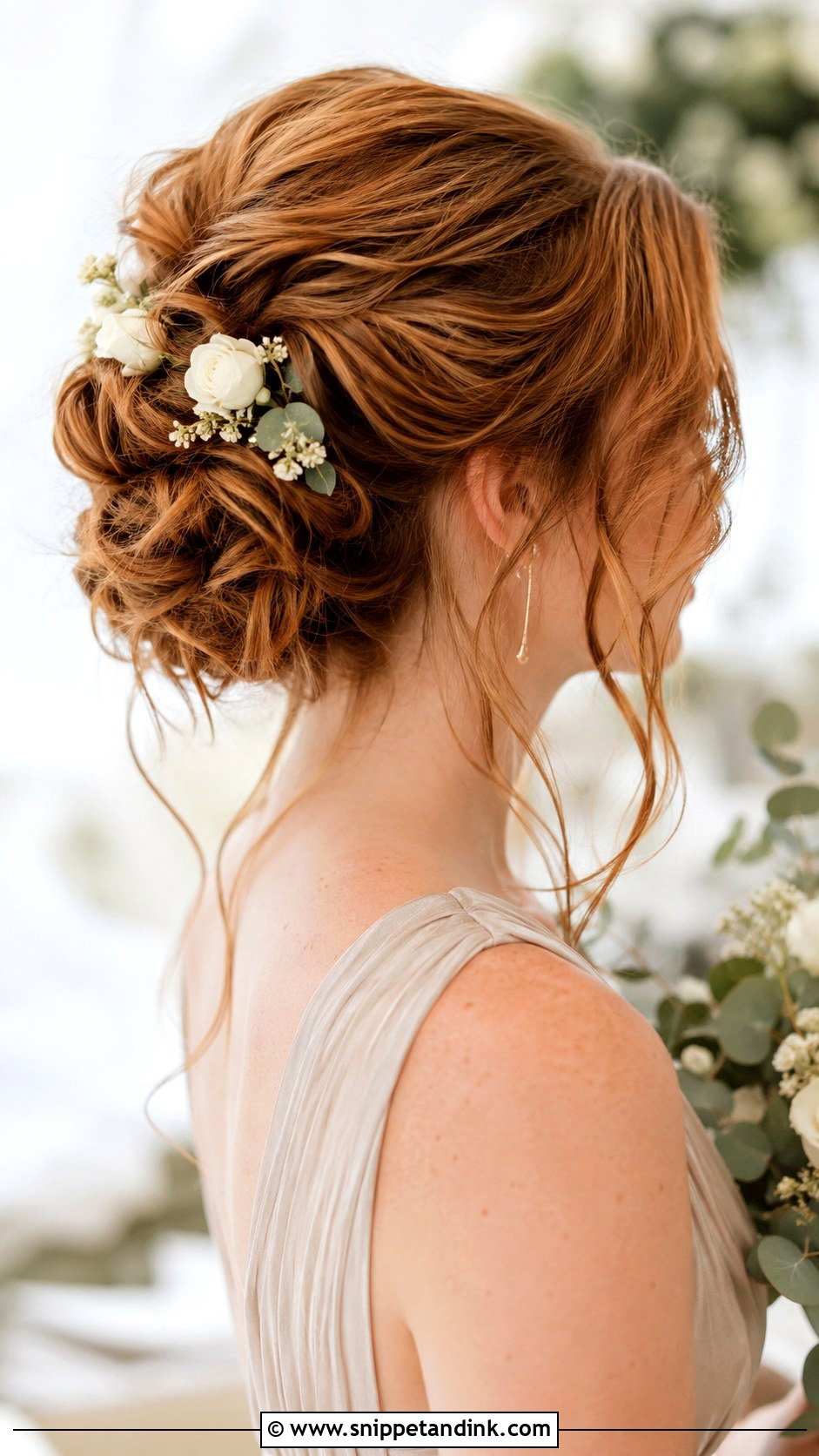Messy Bun Bridesmaid Hair With Flowers - Snippet and Ink - 20 Bridesmaid Hairstyles with Flowers