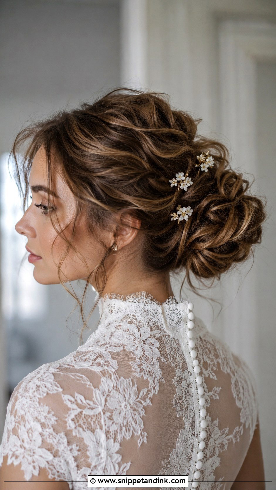 Messy Bun For High Neck Wedding Dress - Snippet and Ink - 20 High Neck Wedding Hairstyles
