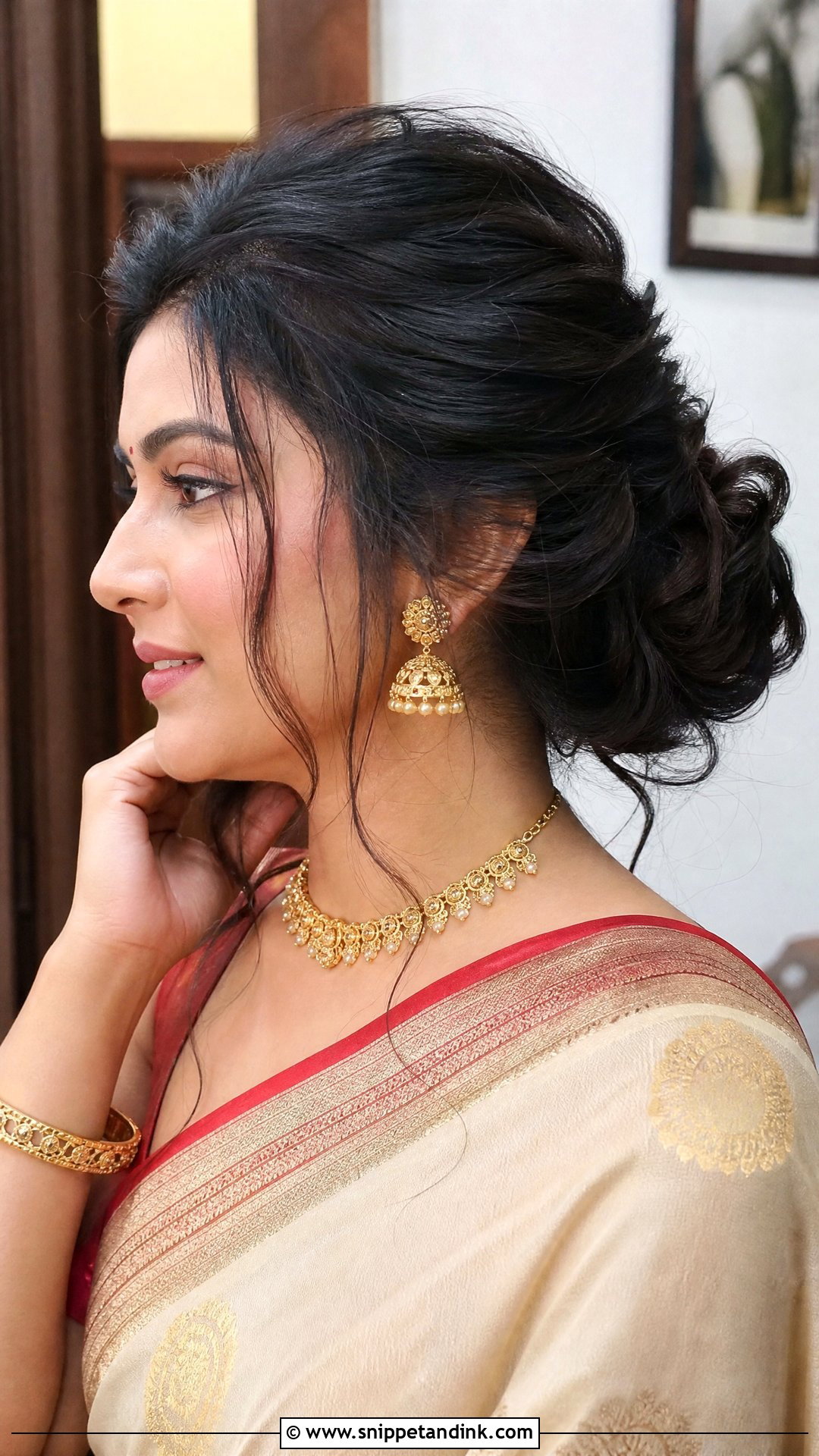 Messy Bun For Reception - Snippet and Ink - 20 Bengali Bridal Hairstyle Ideas