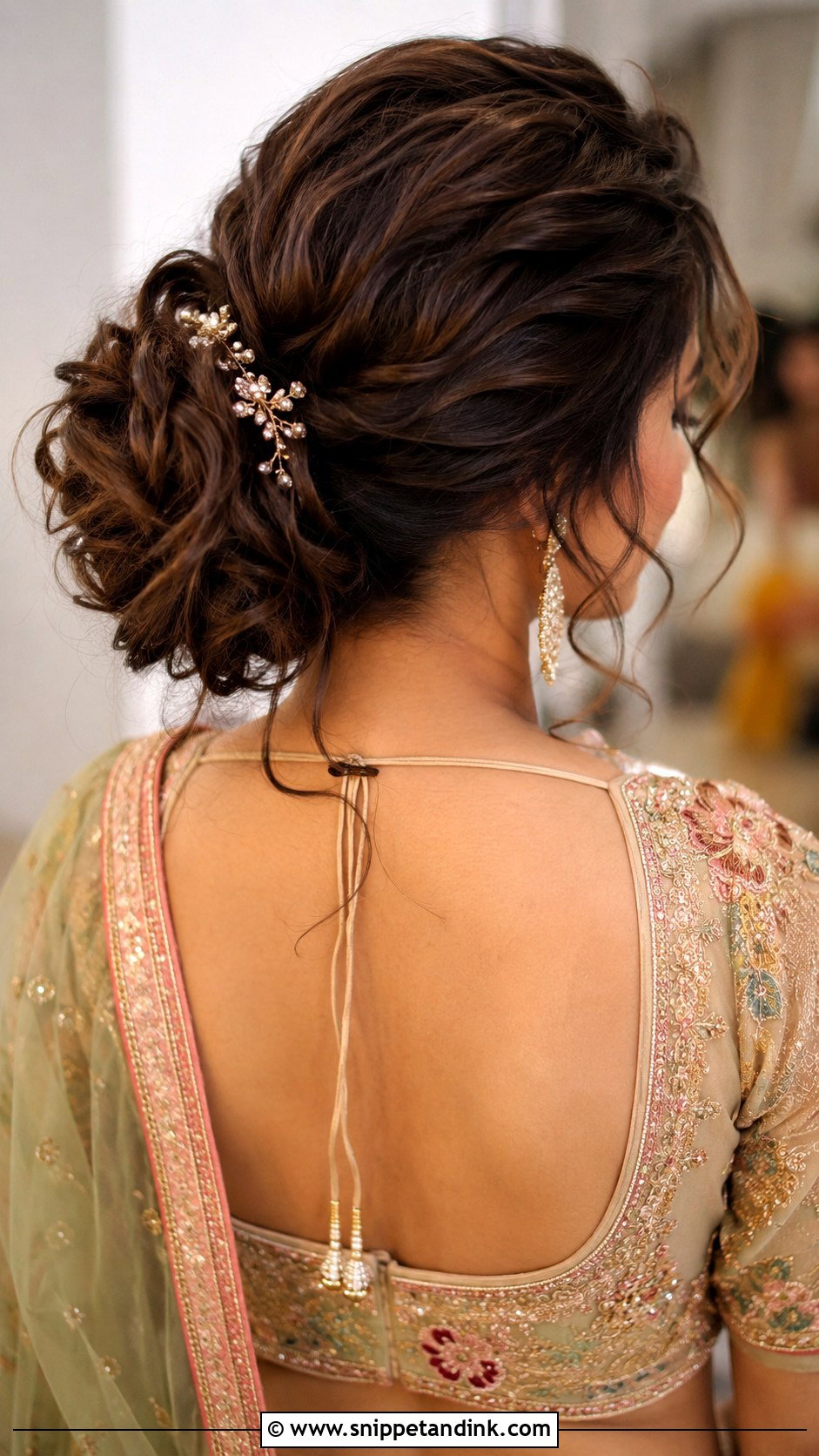 Messy Bun Hairstyle For Lehenga - Snippet and Ink - 20 Hair Styles for Indian Wedding Guest