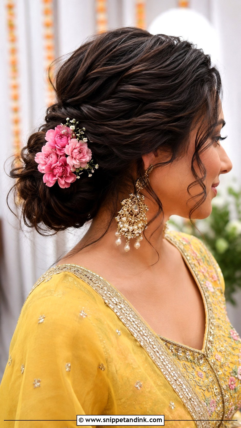 Messy Bun Hairstyle For Mehndi - Snippet and Ink - 20 Mehndi Event Hairstyles