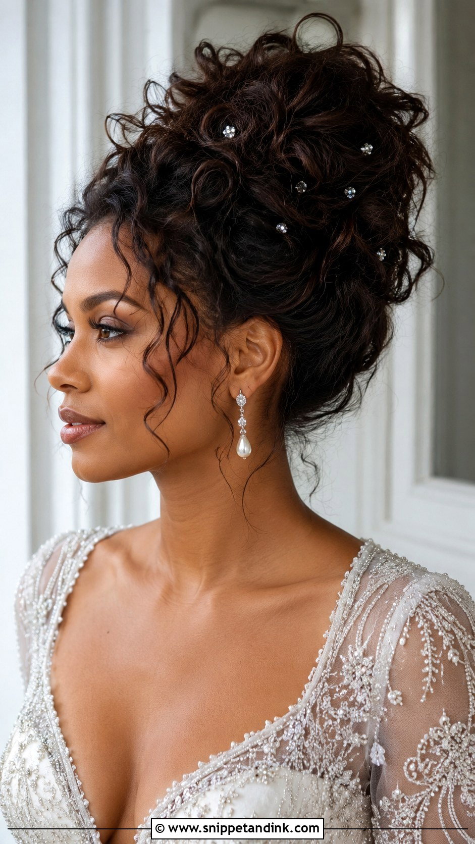 Messy Bun Updo for Curly Hair - Snippet and Ink - 25 Natural Hair Updo Wedding Ideas