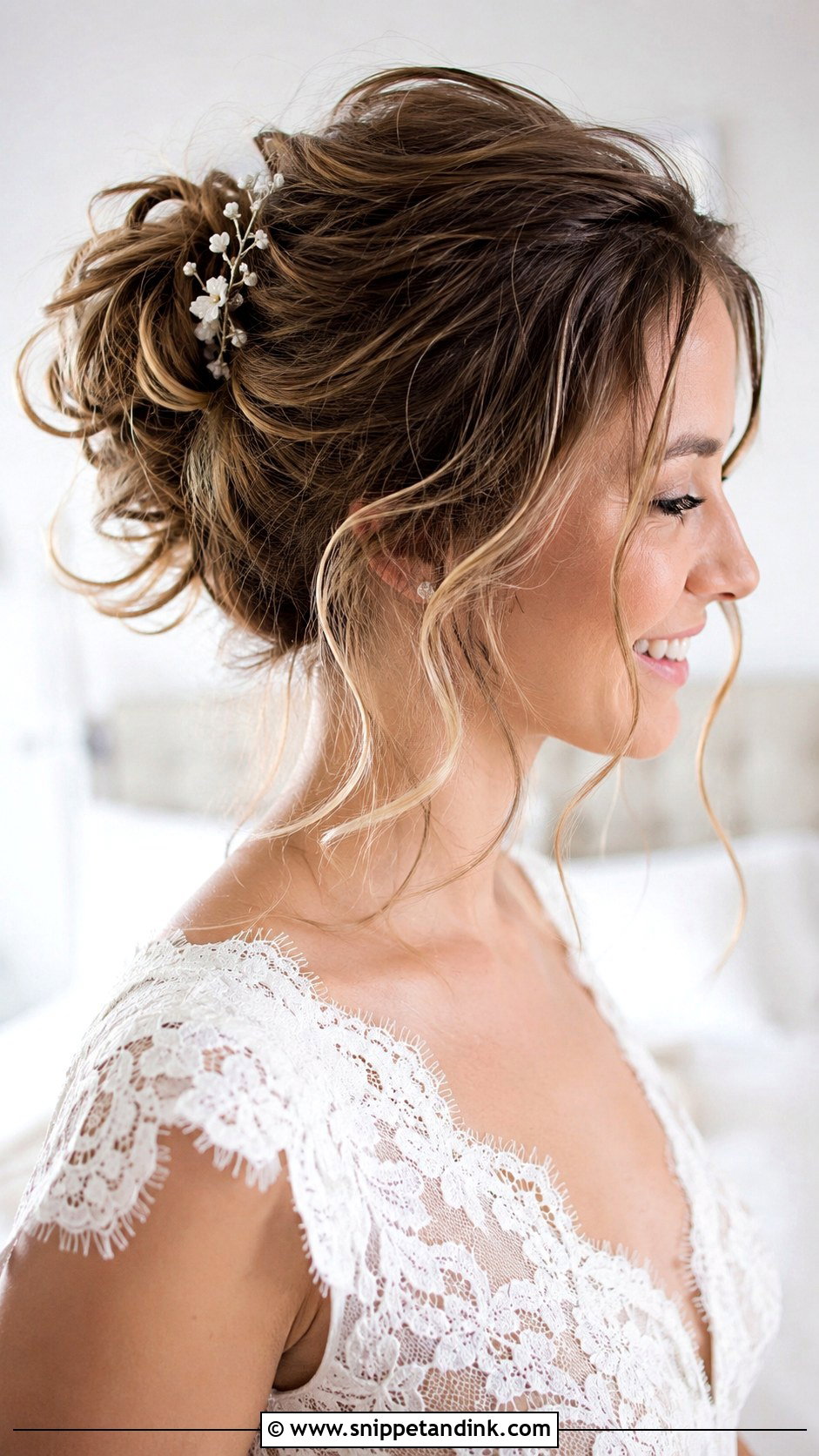 Messy Bun Updo for Short Bridal Hair - Snippet and Ink - 20 Short Updo Wedding Hairstyles