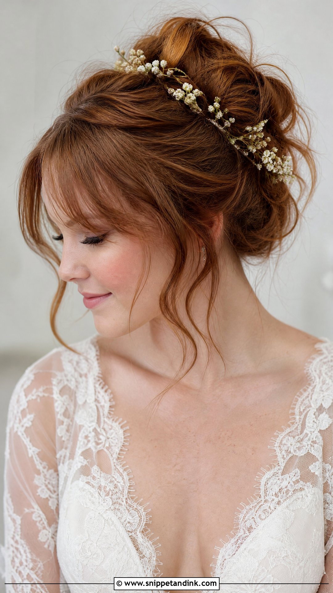 Messy Bun Wedding Hair With Bangs - Snippet and Ink - 20 Wedding Hairstyle Bangs