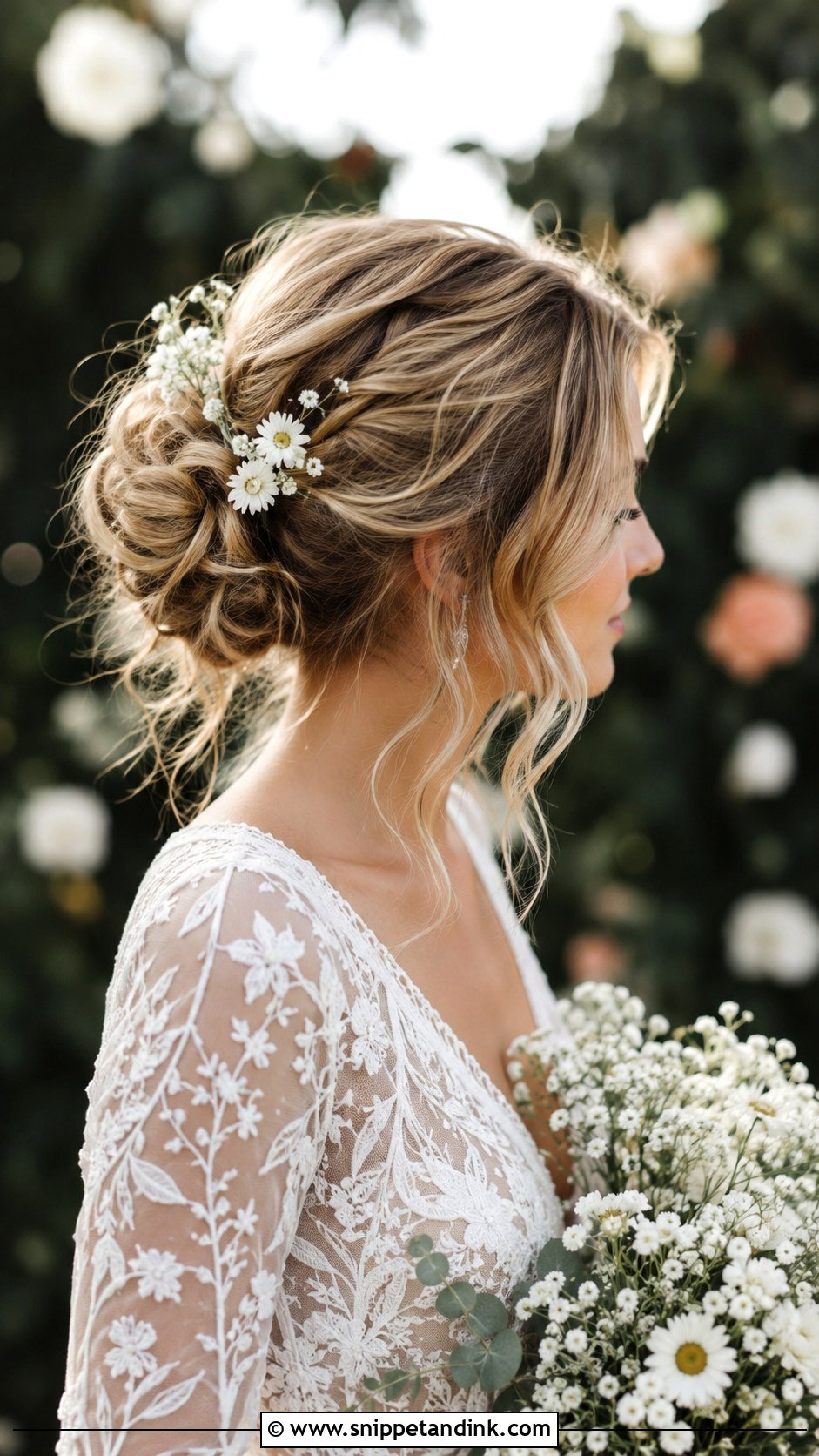 Messy Bun Wedding Hairstyle for Medium Hair - Snippet and Ink - 20 Medium Bridal Hair Ideas