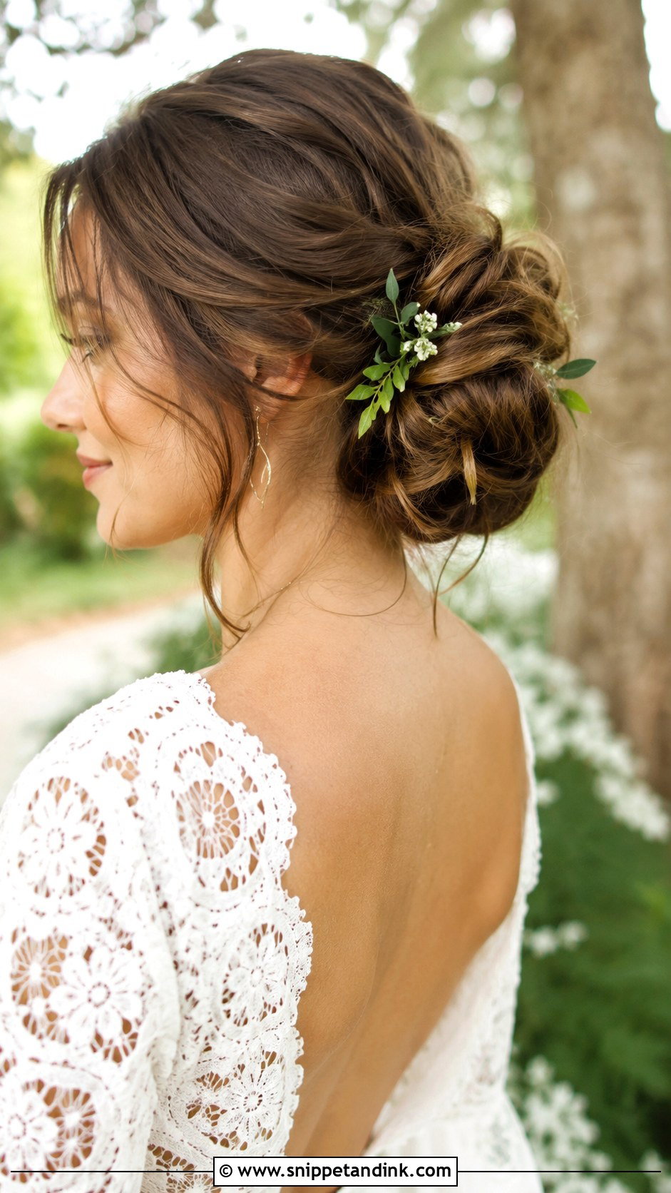 Messy Bun Wedding Hairstyle for Medium Hair - Snippet and Ink - 20 Medium Hair Wedding Ideas