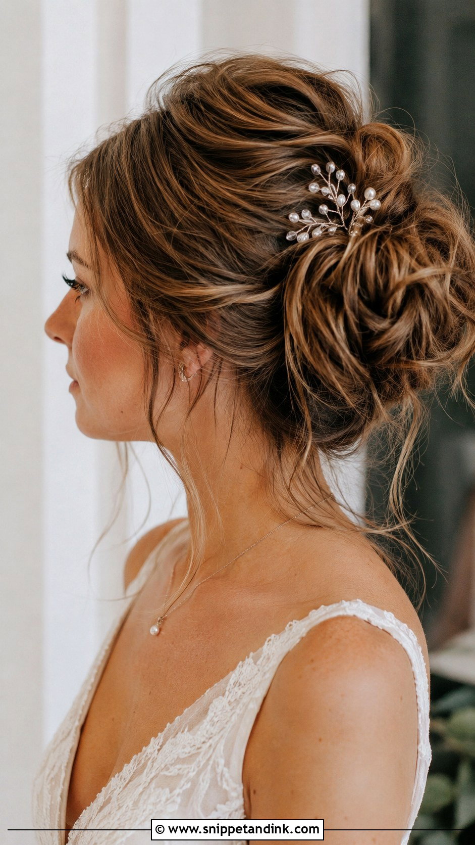Messy Bun Wedding Updo for Medium Length Hair - Snippet and Ink - 25 Mid Length Bridal Hair Ideas