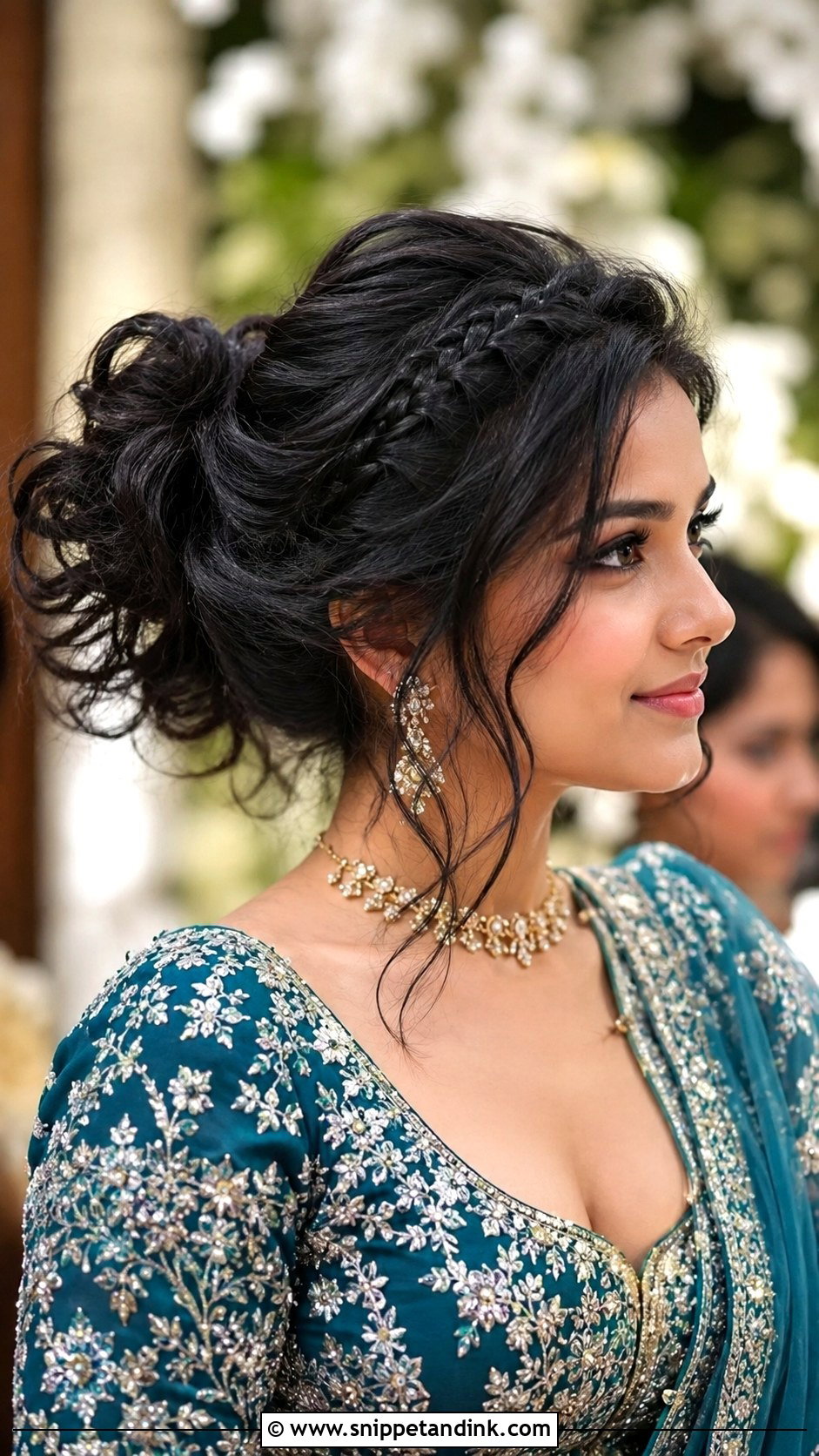 Messy Bun With Accent Braids - Snippet and Ink - 30 Indian Hairstyle for Wedding Ideas