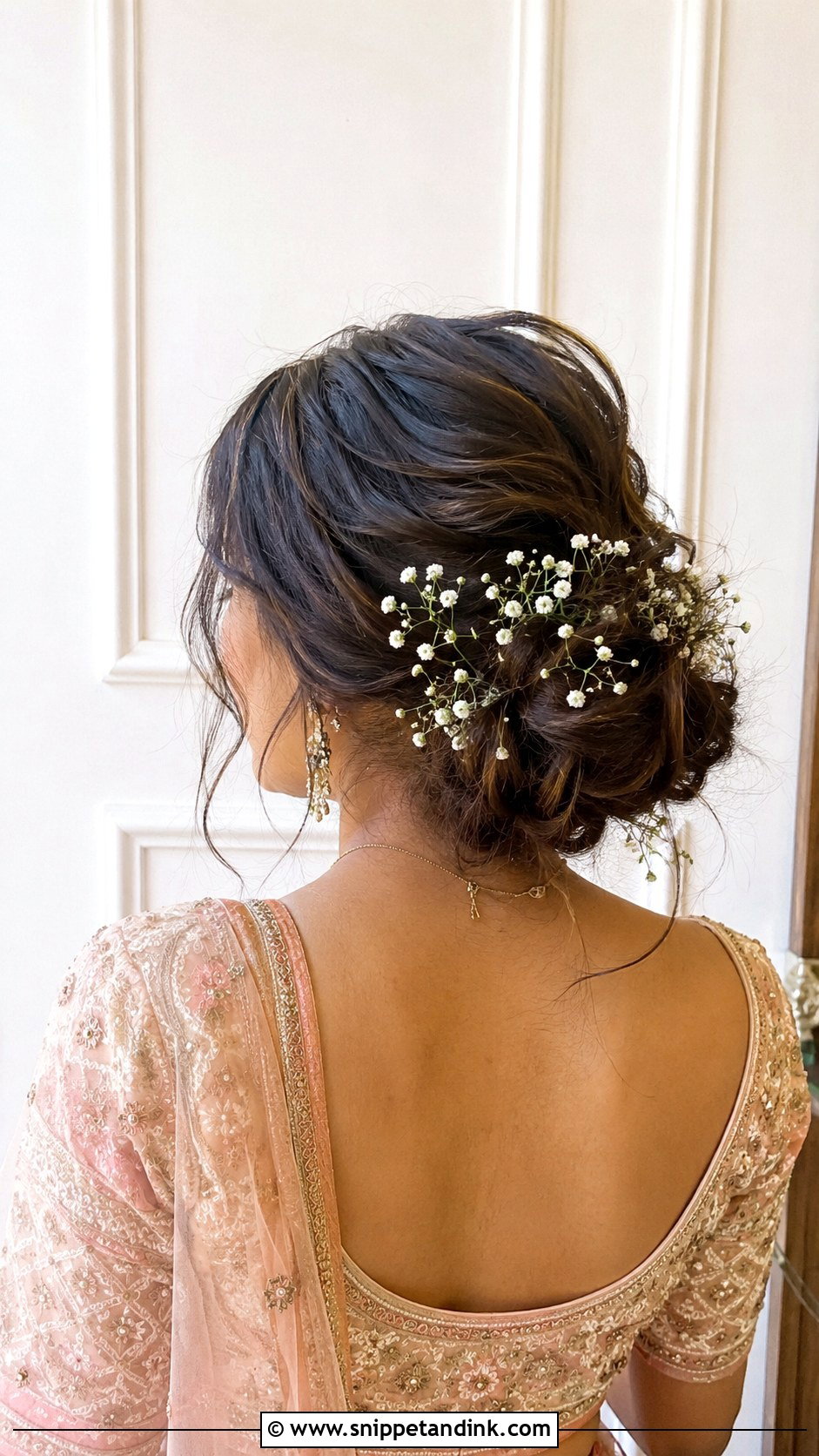 Messy Bun With Baby Breath - Snippet and Ink - 35 Indian Wedding Bridal Hairstyle Ideas