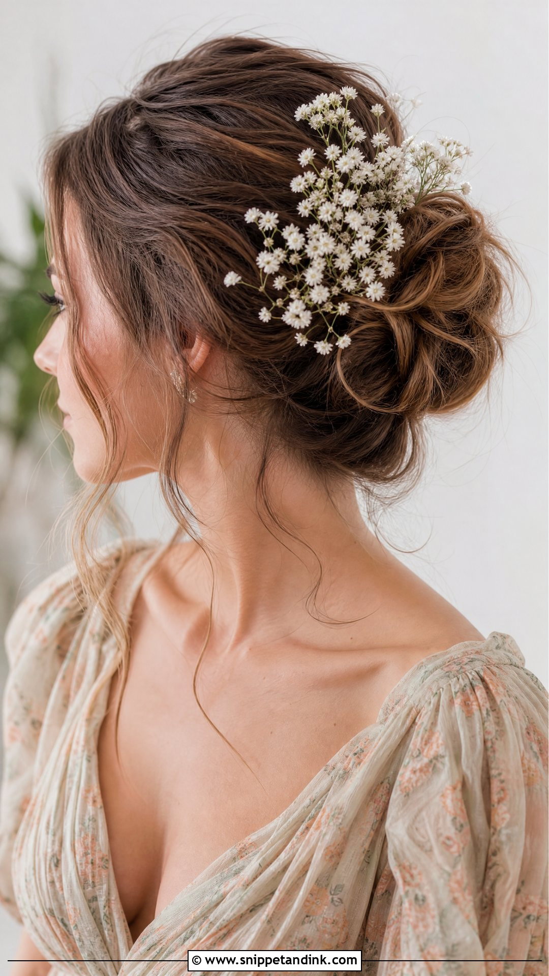 Messy Bun With Babys Breath - Snippet and Ink - 20 Floral Updo Ideas