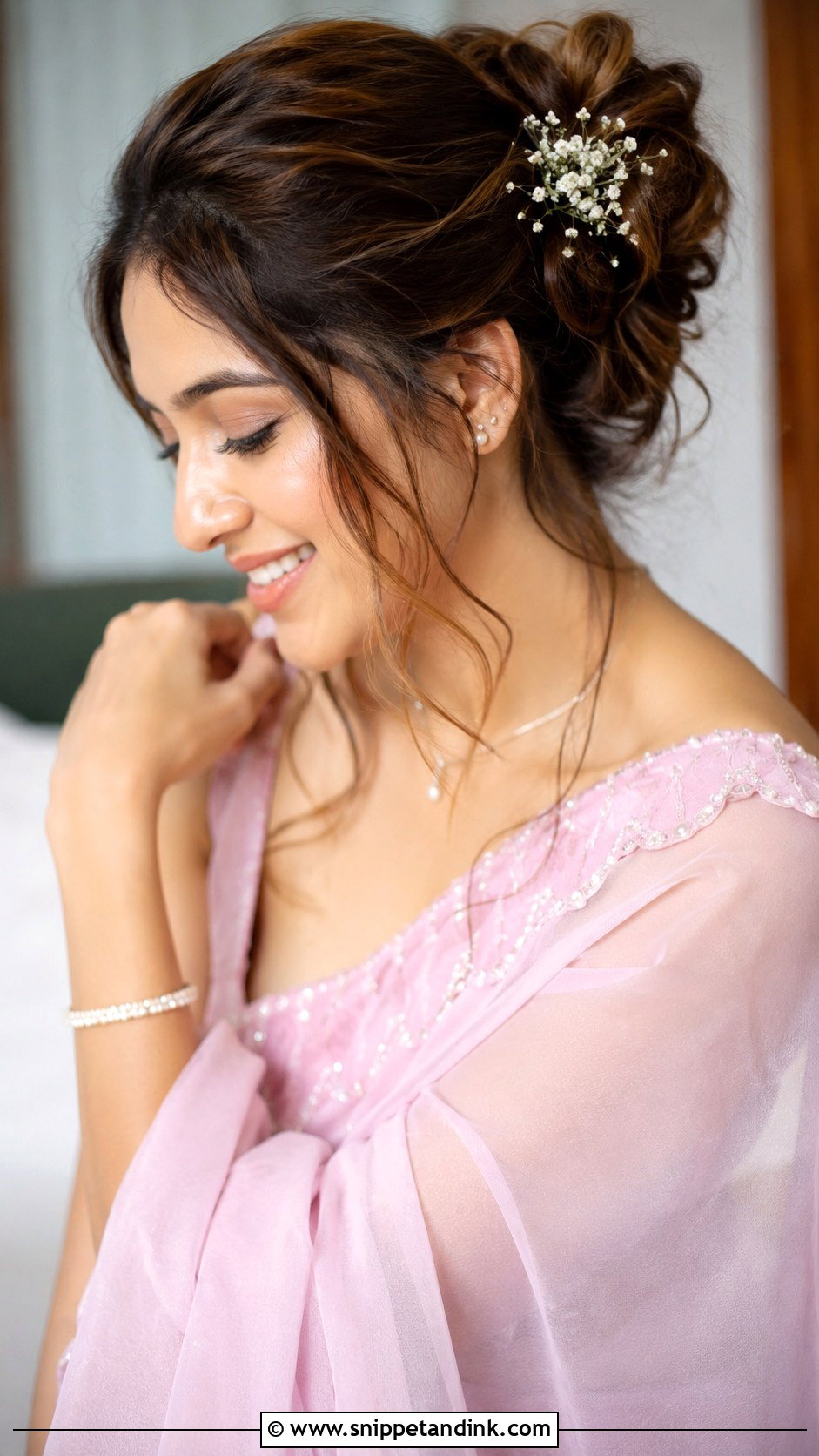 Messy Bun With Babys Breath - Snippet and Ink - 25 Kerala Wedding Hairstyle Ideas