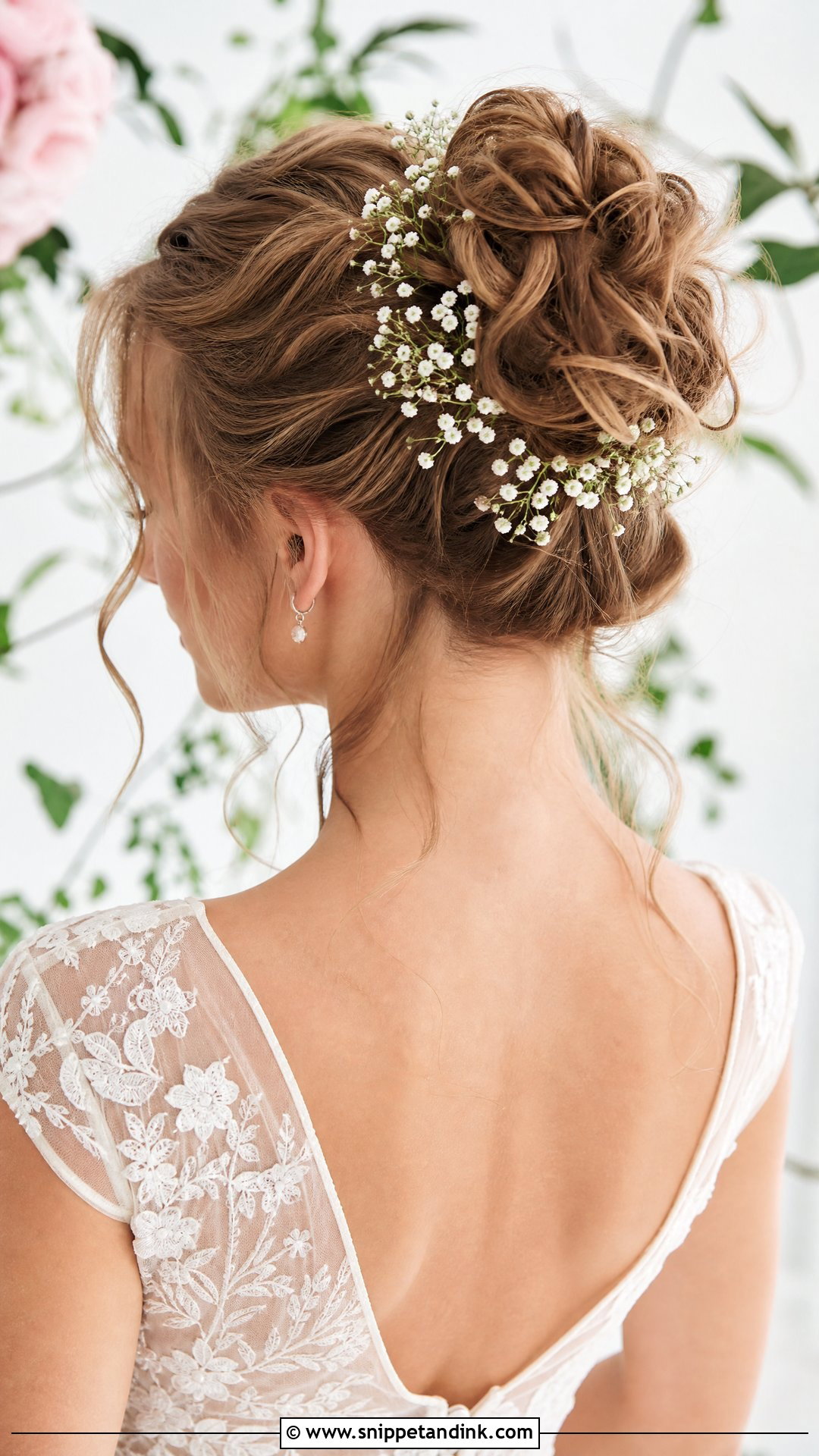 Messy Bun With Babys Breath - Snippet and Ink - 20 Messy Bridal Bun Ideas