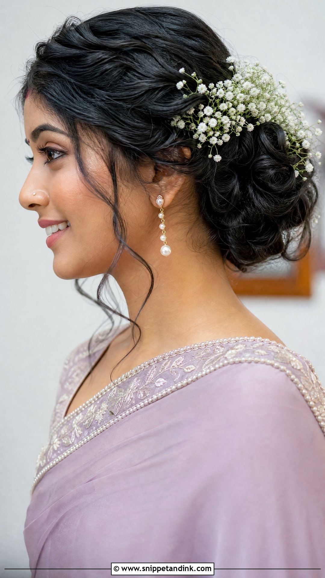 Messy Bun With Babys Breath - Snippet and Ink - 20 South Indian Wedding Hairstyles for Short Hair