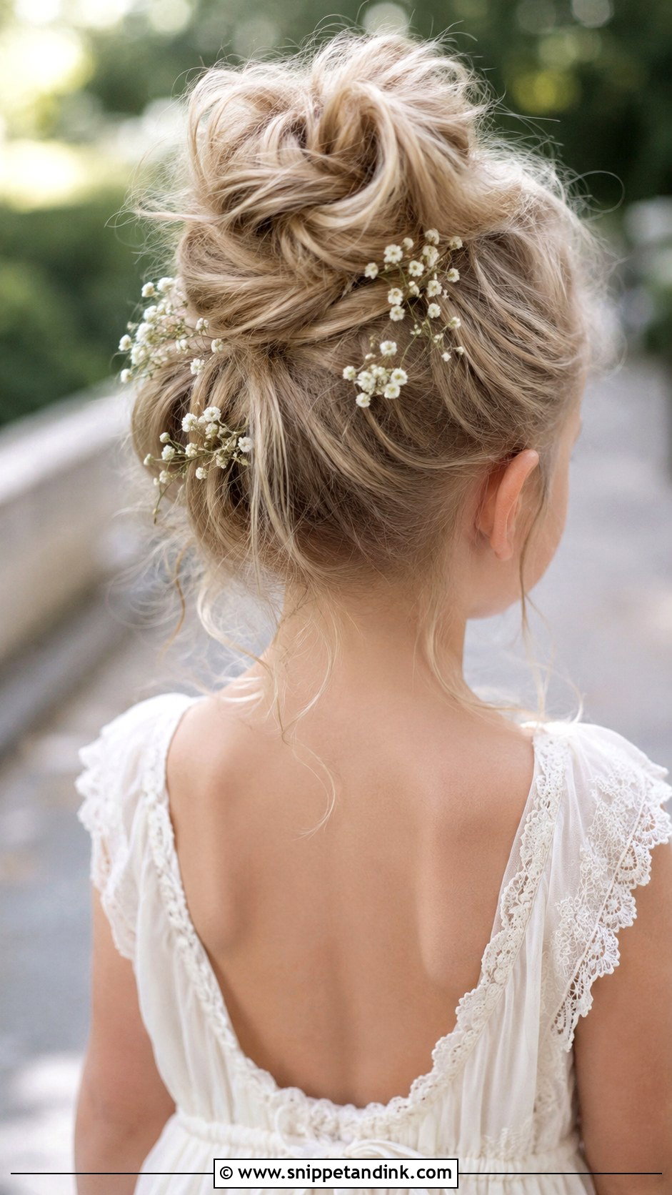 Messy Bun With Babys Breath - Snippet and Ink - 25 Hairstyle for Girls Wedding Ideas