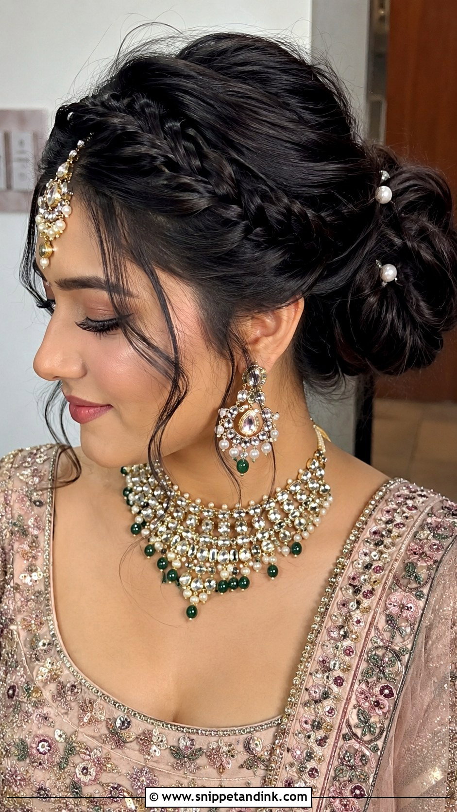 Messy Bun With Braided Crown - Snippet and Ink - 20 Messy Hairstyles for Indian Wedding