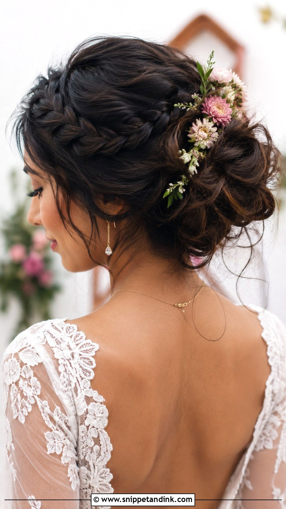 Messy Bun With Braided Crown - Snippet and Ink - 30 Messy Updo Wedding Ideas