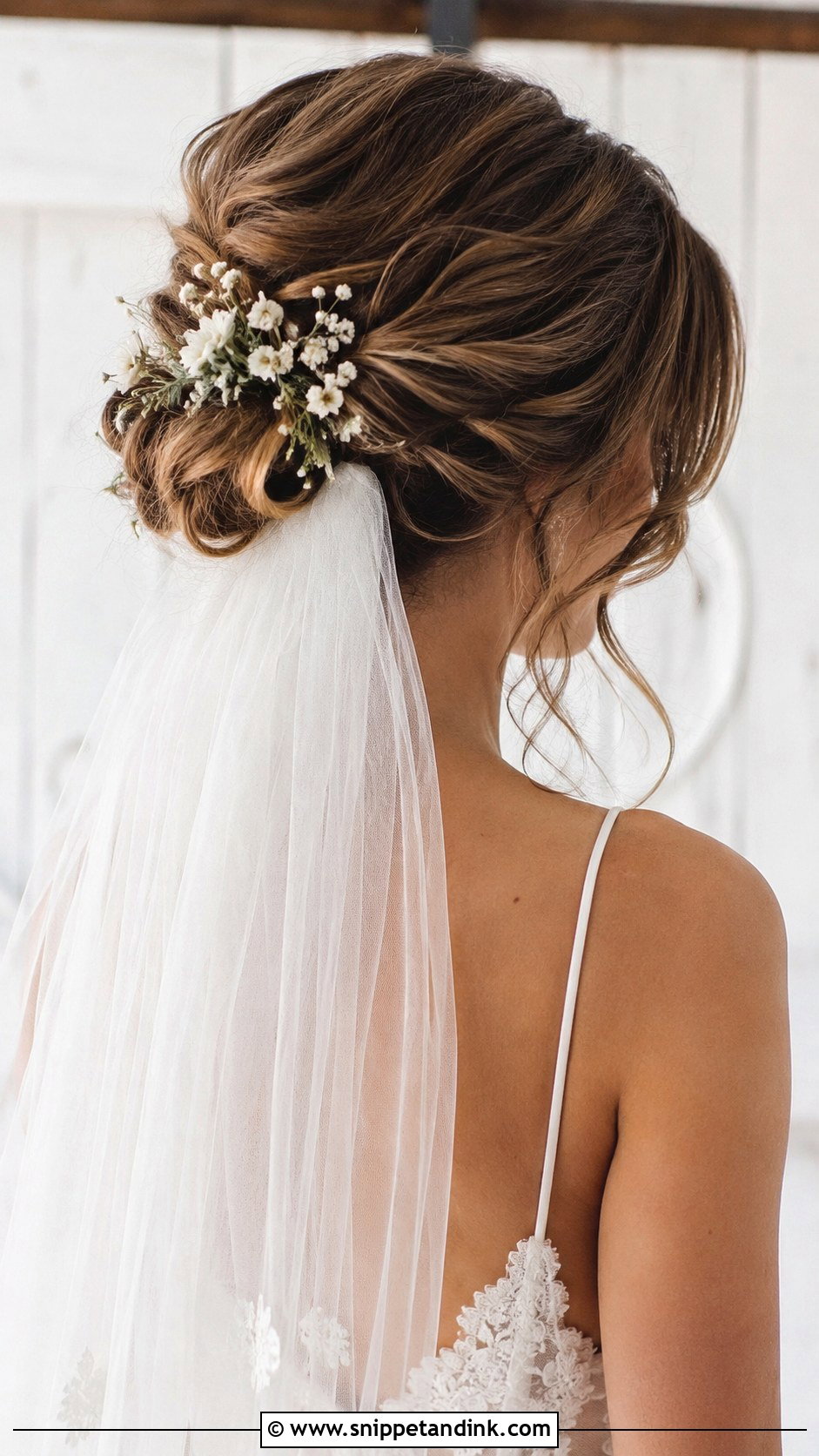 Messy Bun With Cathedral Veil - Snippet and Ink - 25 Cathedral Veil Hairstyle Ideas