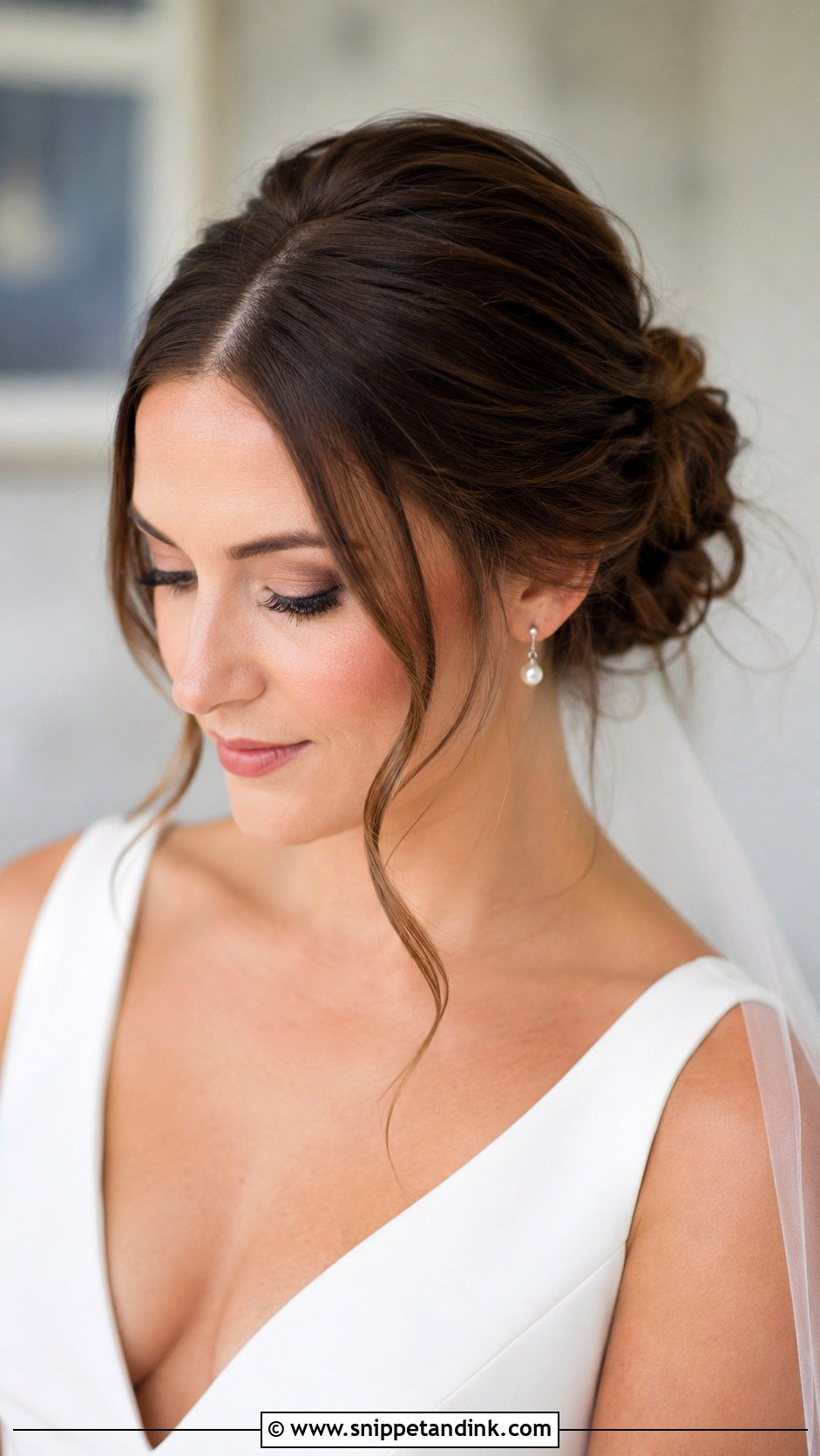Messy Bun With Center Part - Snippet and Ink - 25 Messy Bun Wedding Hair Ideas