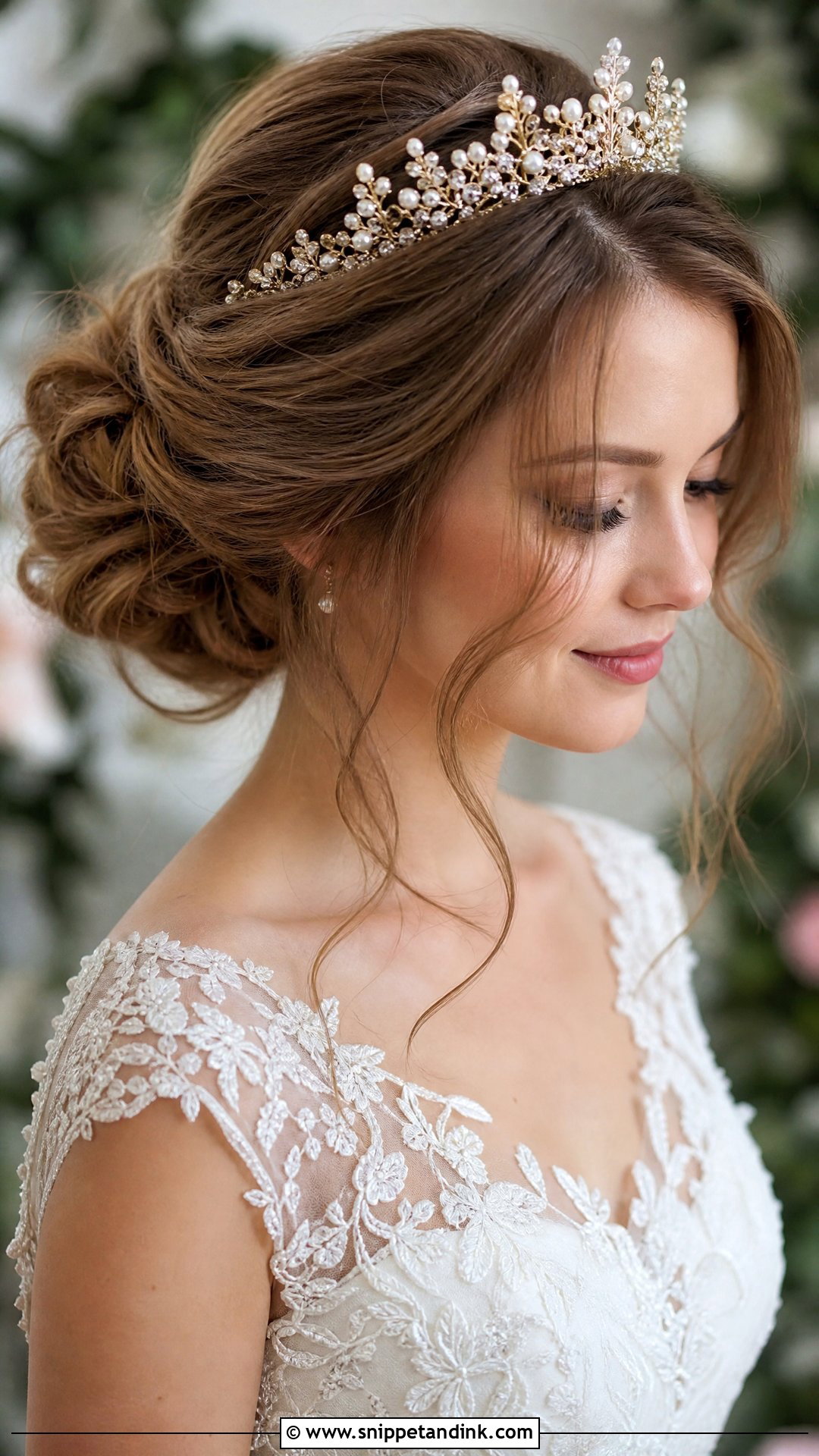 Messy Bun With Crown - Snippet and Ink - 25 Bridal Hairstyles with Crown