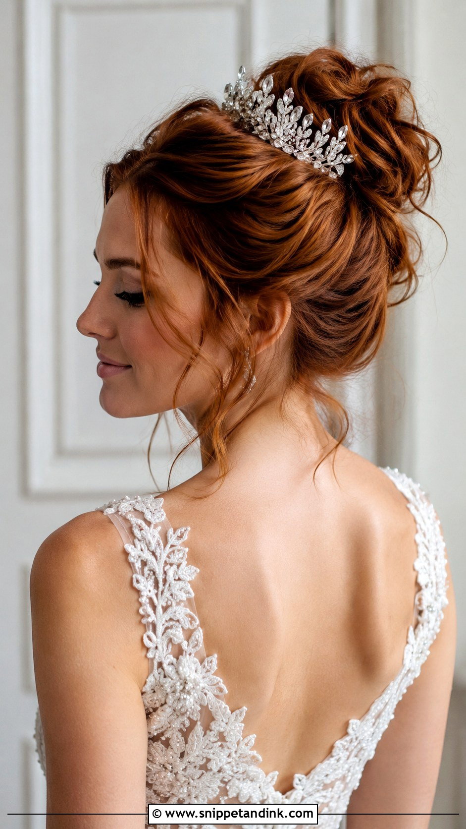 Messy Bun With Crystal Crown - Snippet and Ink - 20 Crown Wedding Hair Ideas