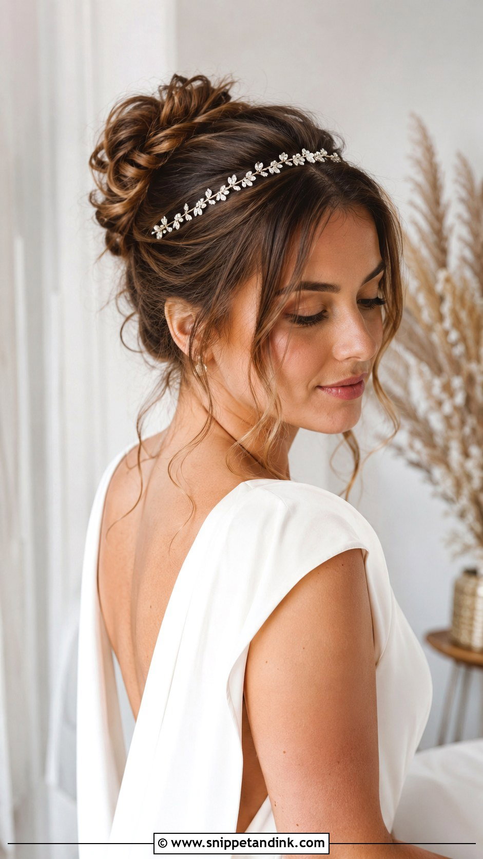 Messy Bun With Crystal Headband - Snippet and Ink - 20 Bride Hairstyles with Headband