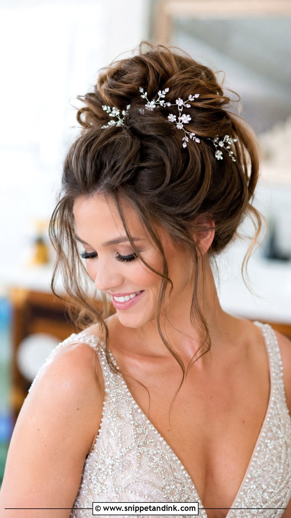 Messy Bun With Crystal Pins - Snippet and Ink - 25 Messy Bun Hairstyles for Wedding