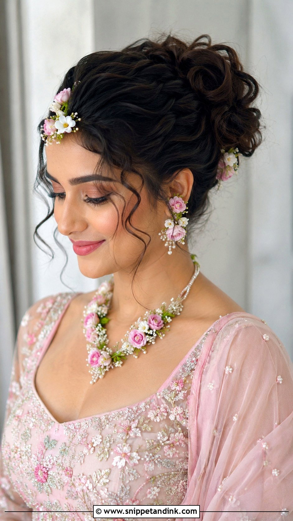 Messy Bun With Curls - Snippet and Ink - 25 Indian Bun Hairstyles for Wedding