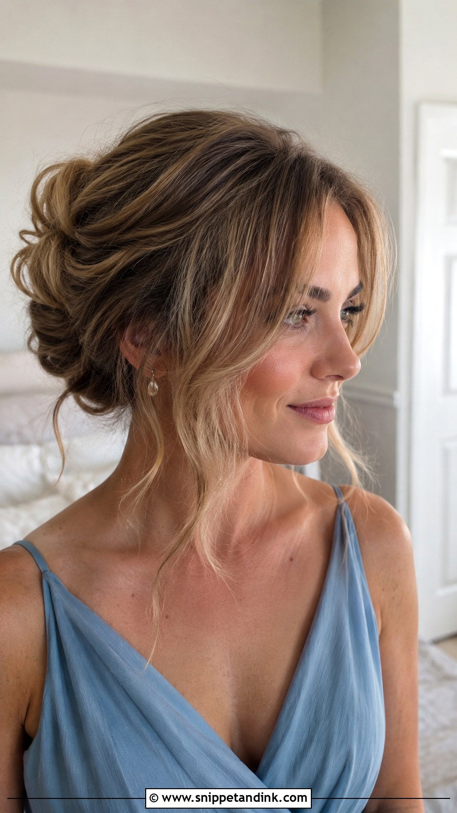 Messy Bun With Curtain Bangs - Snippet and Ink - 20 Messy Bun Bridesmaid Ideas