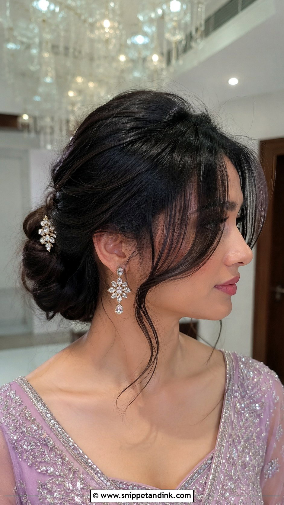 Messy Bun With Curtain Bangs - Snippet and Ink - 20 Messy Hairstyles for Indian Wedding