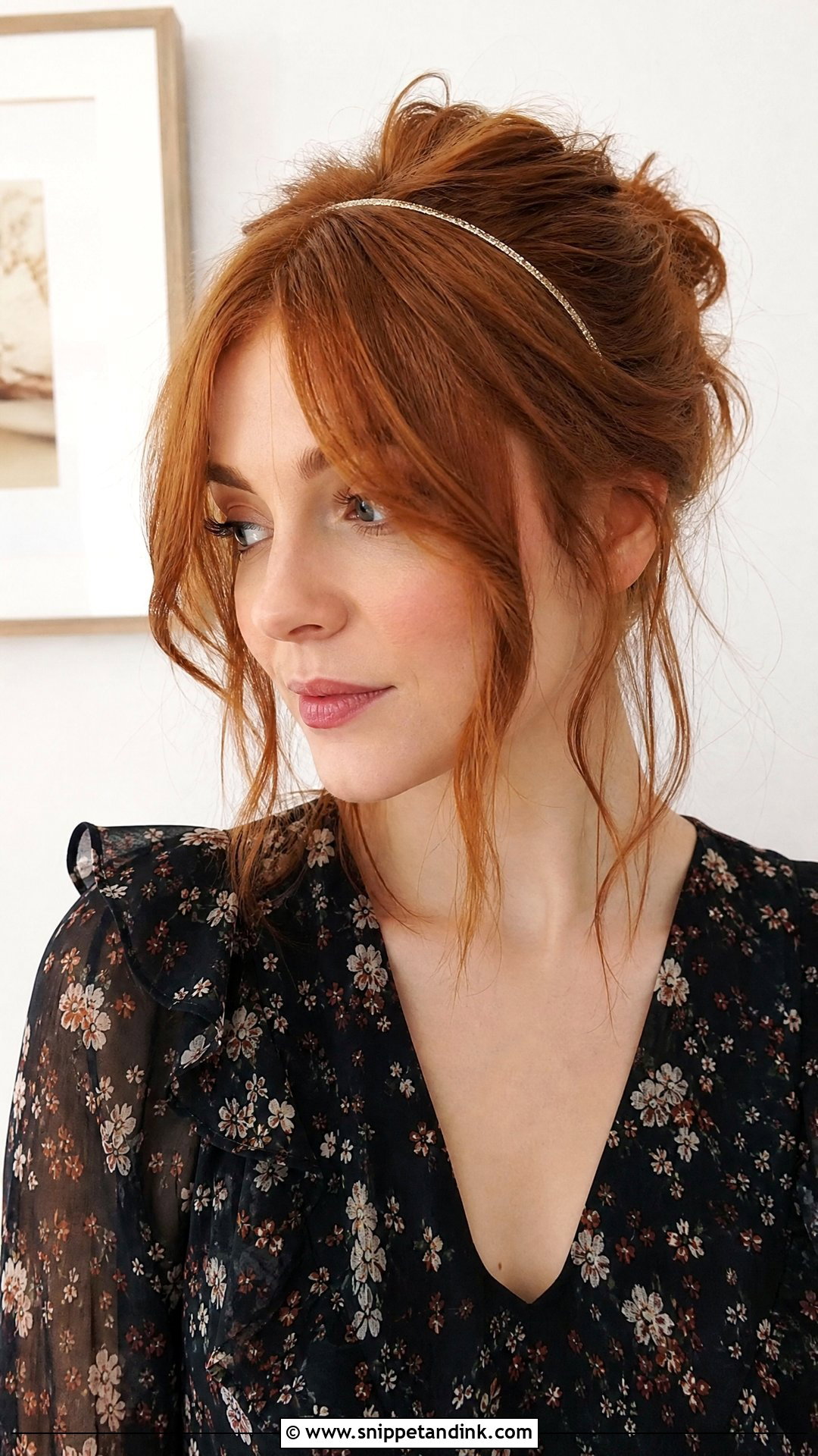 Messy Bun With Curtain Bangs - Snippet and Ink - 20 Wedding Guest Hair with Bangs Ideas