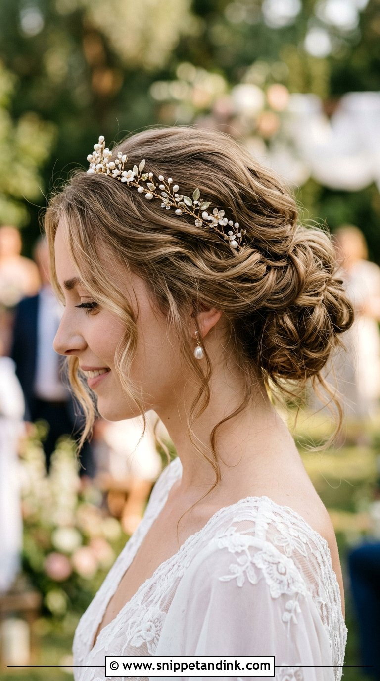 Messy Bun With Delicate Crown - Snippet and Ink - 20 Bride Hairstyles with Crown