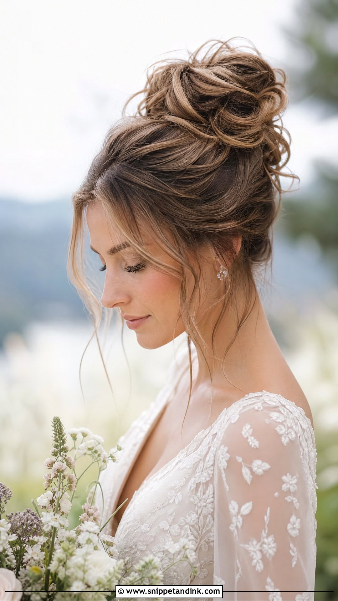 Messy Bun With Face Framing Pieces - Snippet and Ink - 20 Bridal Hair for Long Hair Ideas