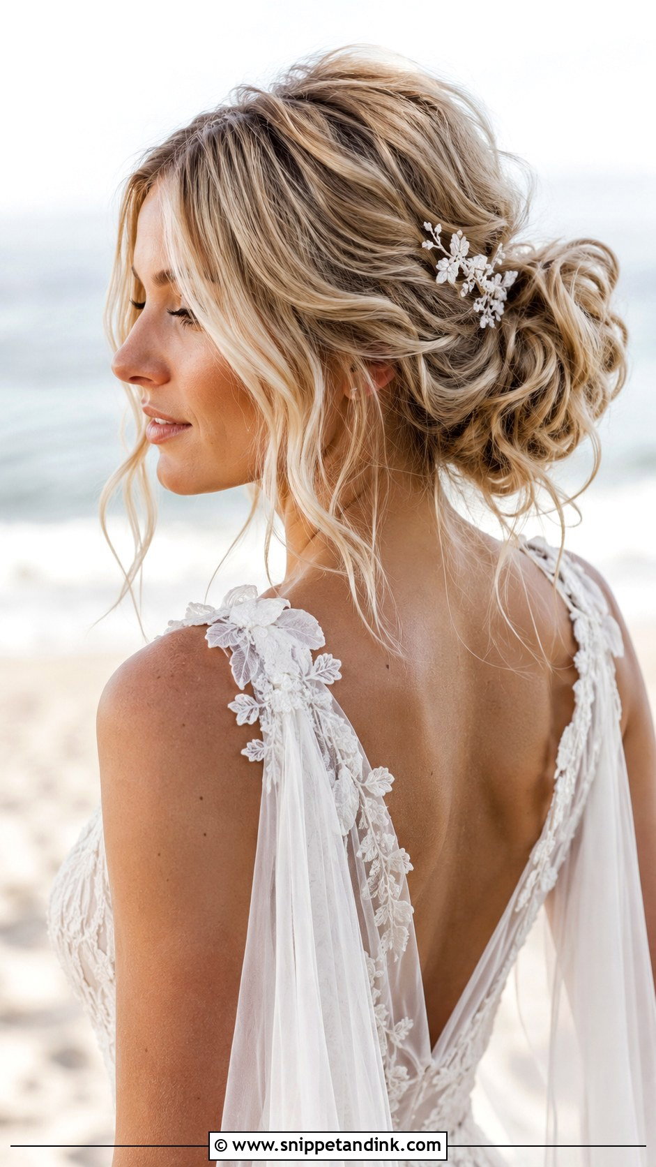 Messy Bun With Face Framing Pieces - Snippet and Ink - 25 Beach Bridal Hair Ideas