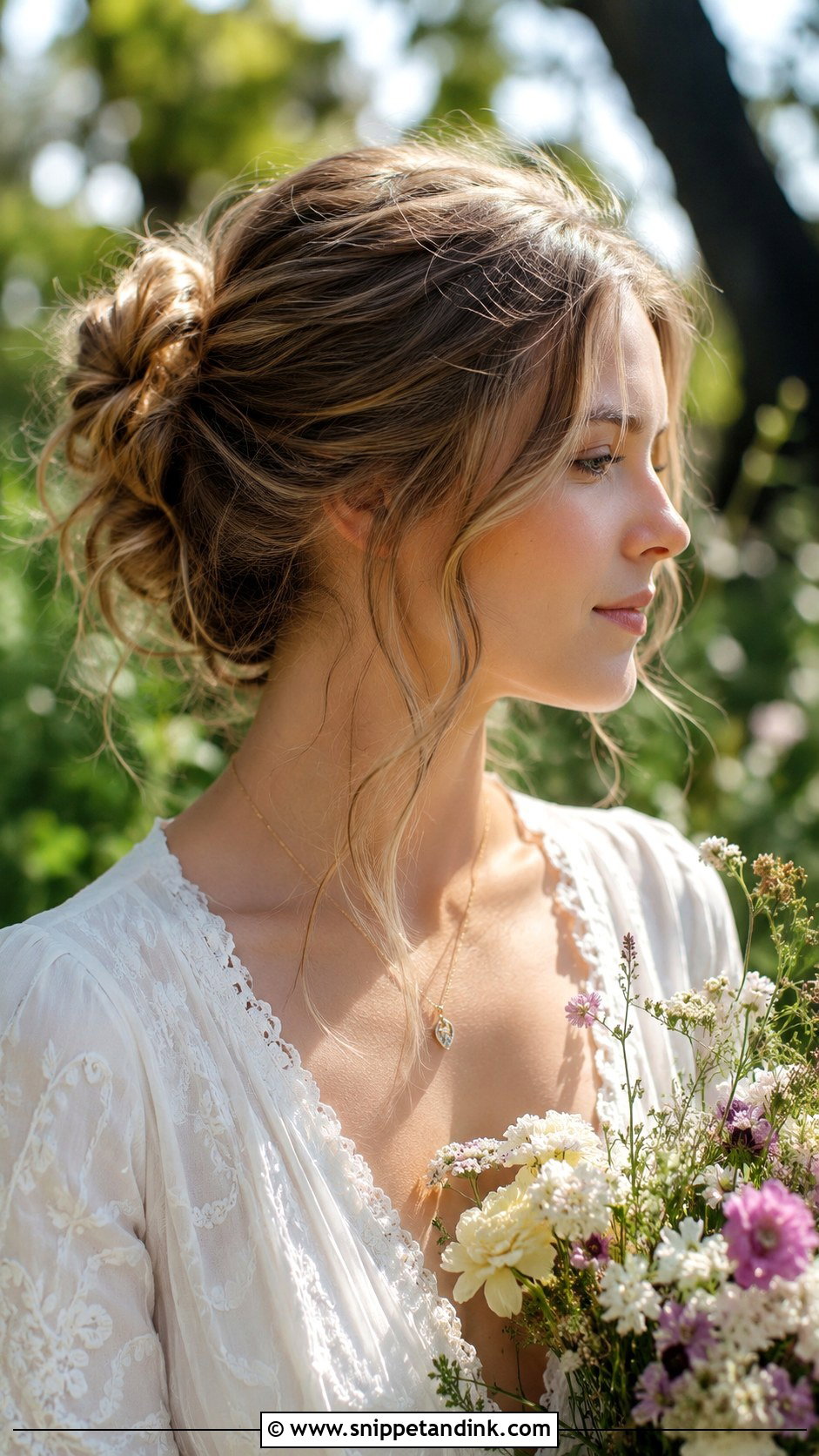 Messy Bun With Face Framing Pieces - Snippet and Ink - 25 Ethereal Wedding Hair Ideas