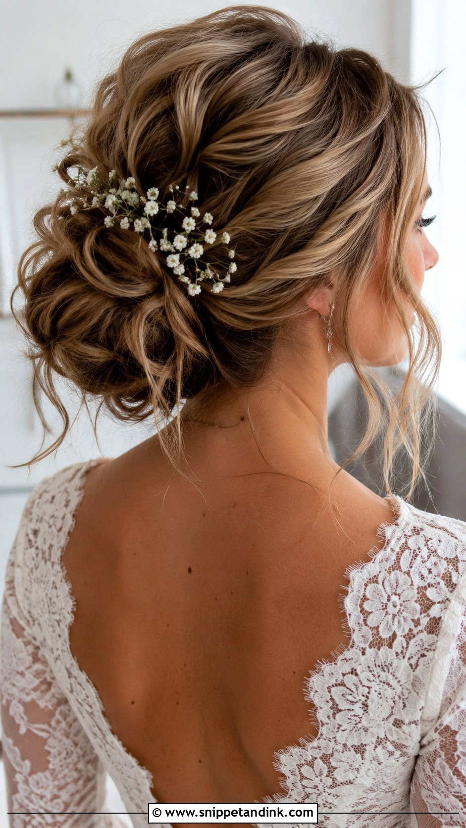 Messy Bun With Face Framing Pieces - Snippet and Ink - 25 Medium Length Bridal Hair Ideas