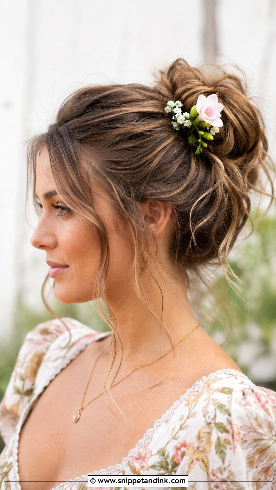 Messy Bun With Face Framing Pieces - Snippet and Ink - 30 Wedding Guest Updo Hairstyles
