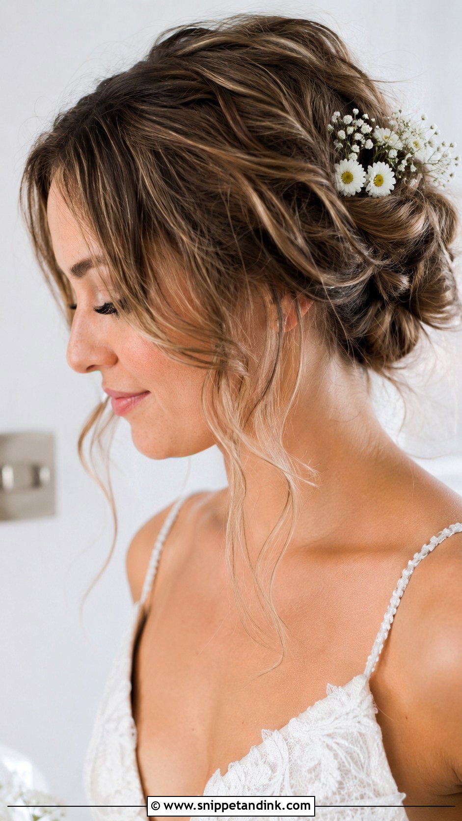 Messy Bun With Face Framing Pieces - Snippet and Ink - 20 Hairstyle for Medium Hair Wedding Ideas
