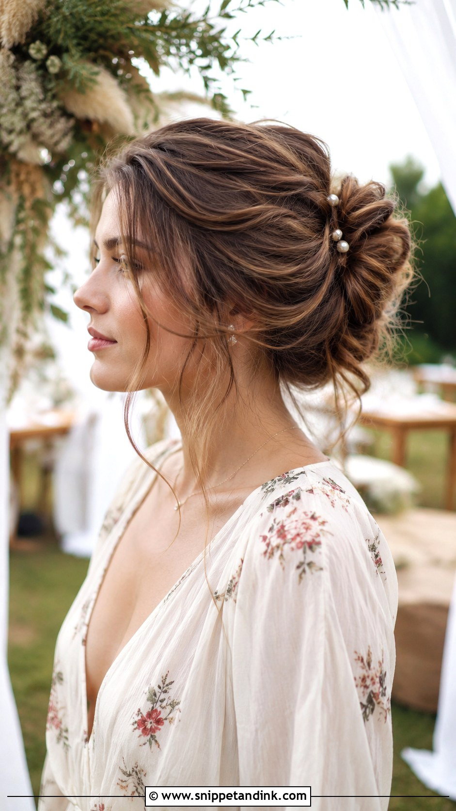 Messy Bun With Face Framing Strands - Snippet and Ink - 25 Wedding Guest Hair Inspo Ideas