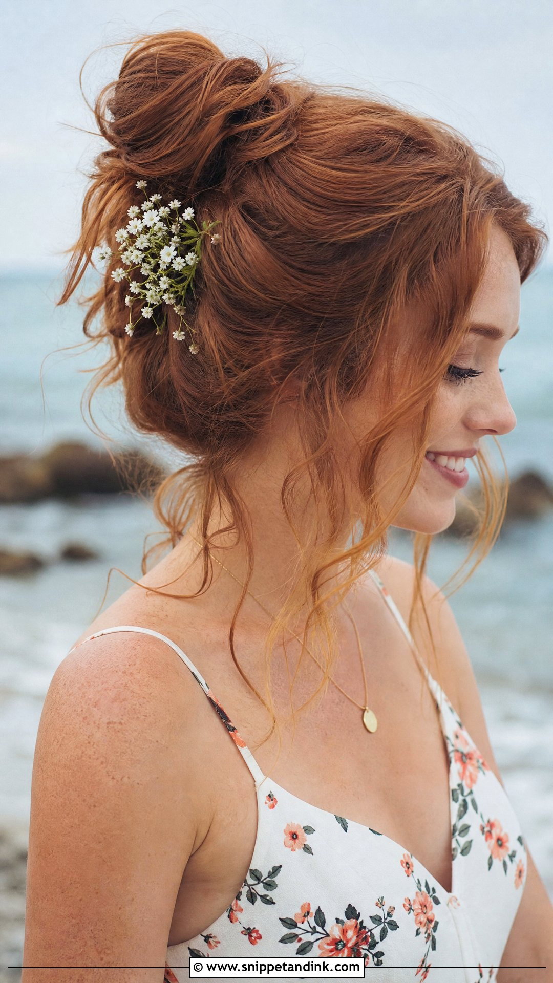 Messy Bun With Face Framing Strands - Snippet and Ink - 20 Beach Wedding Guest Hair Ideas